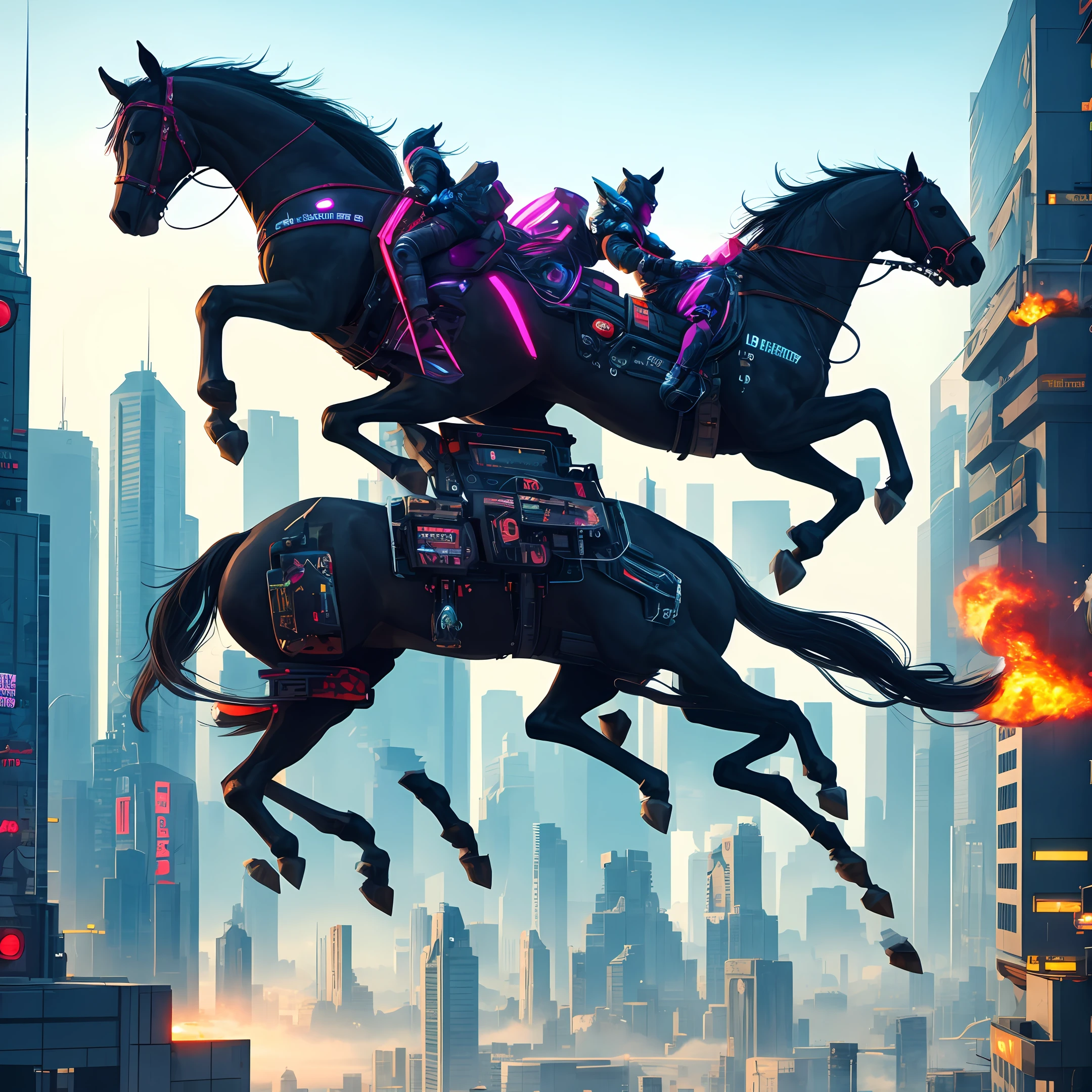 Flying horse in cyberpunk style