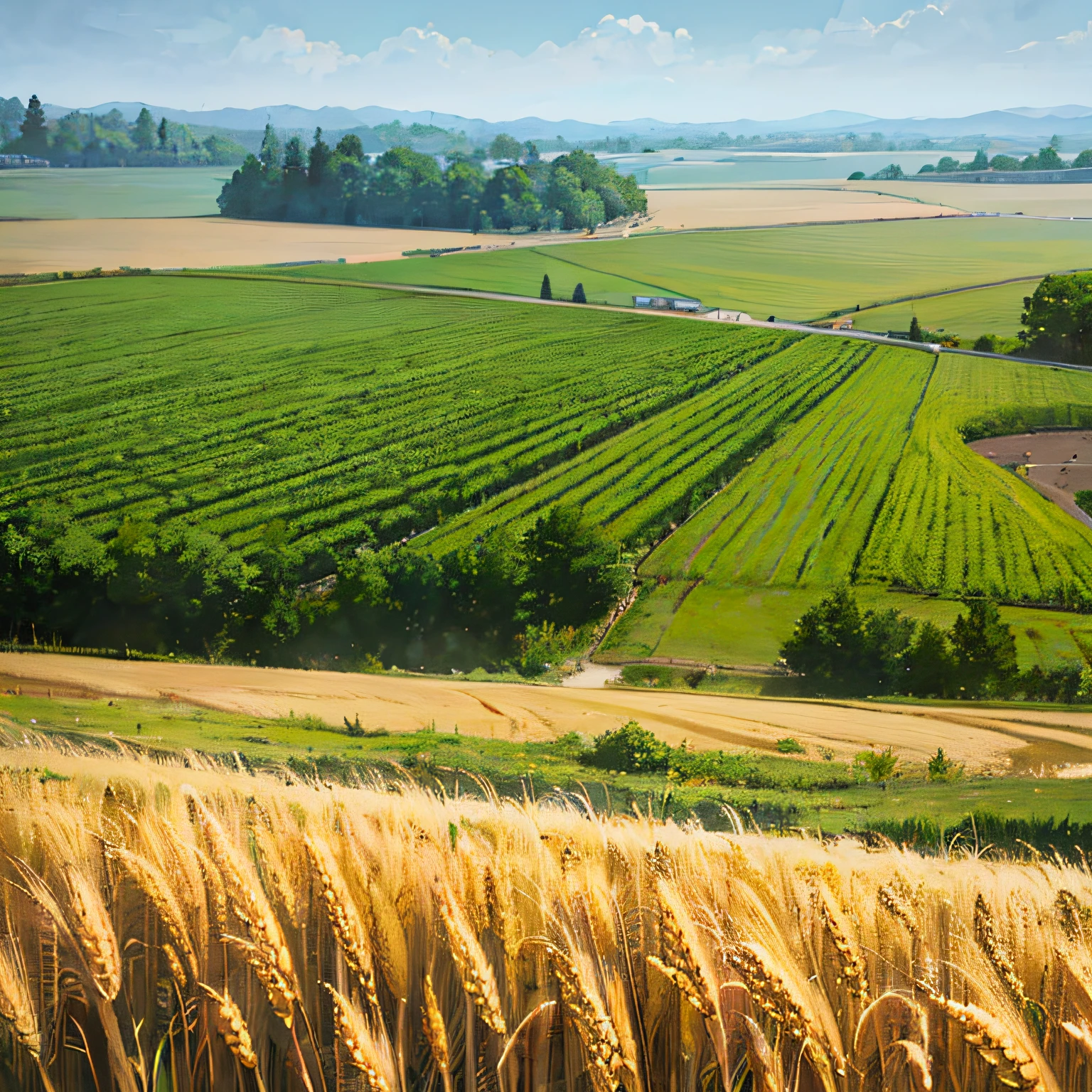 Green wheat fields，The perspective is to see all the wheat fields --auto