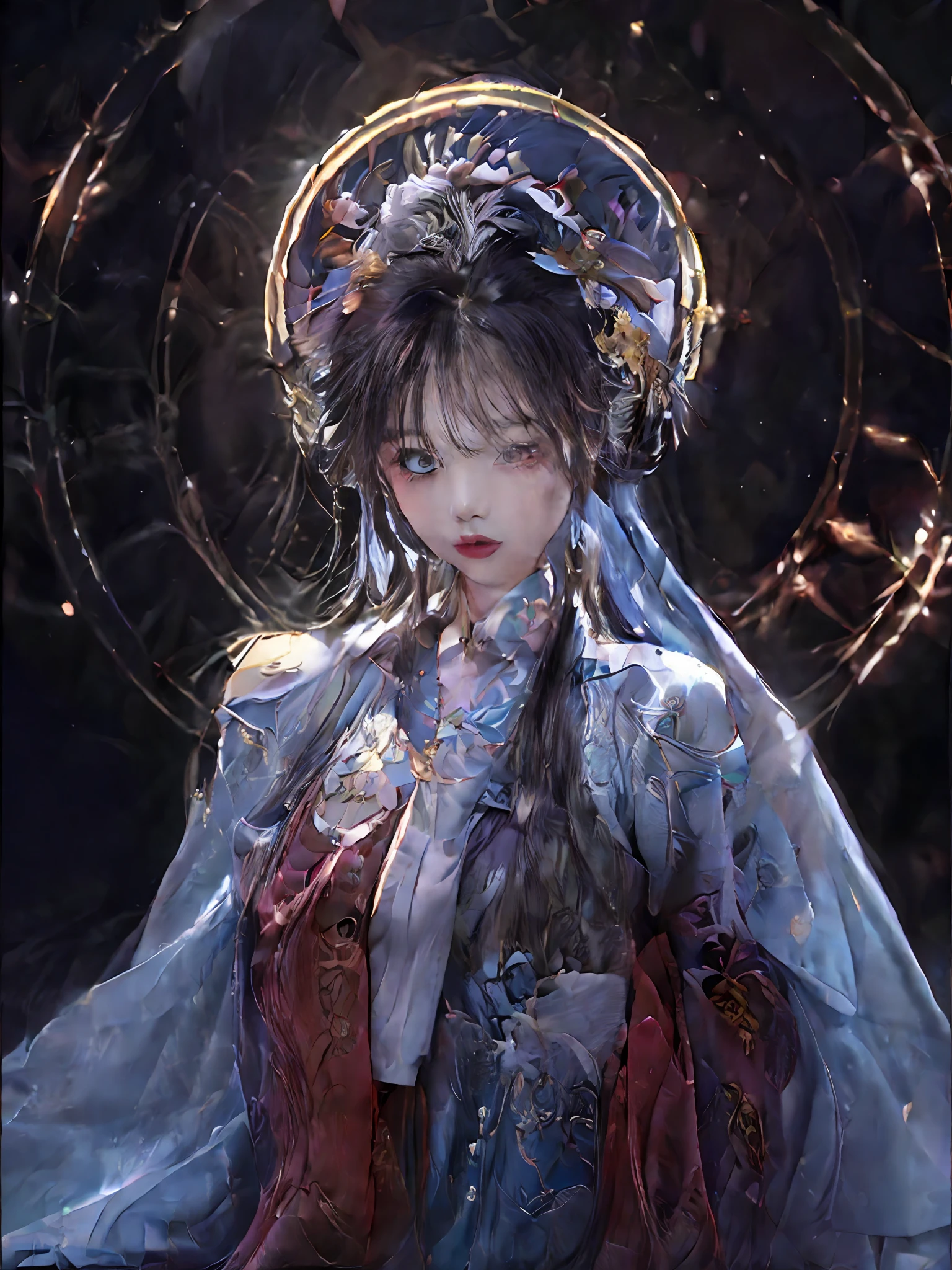 a close up of a drawing of a woman in a dress,The background is the clock,A beautiful fantasy queen,Guviz,Guviz-style artwork,Popular on CGstation,((beautiful fantasy empress)),goddess of time,Mixed with Chinese elements,Intricately gorgeous anime CGI style,guweiz masterpiece,WLOP。4 K、8k high-quality detailed art
