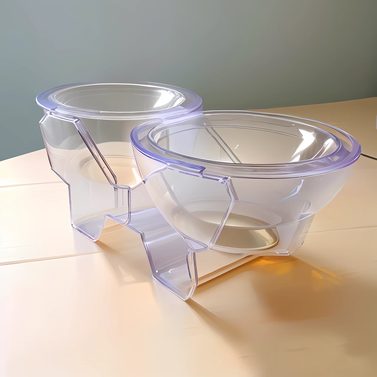 Pet rice pots,Transparent acrylic material,Simple shape,High transparency,Double bowl,Transparent bowl rack。