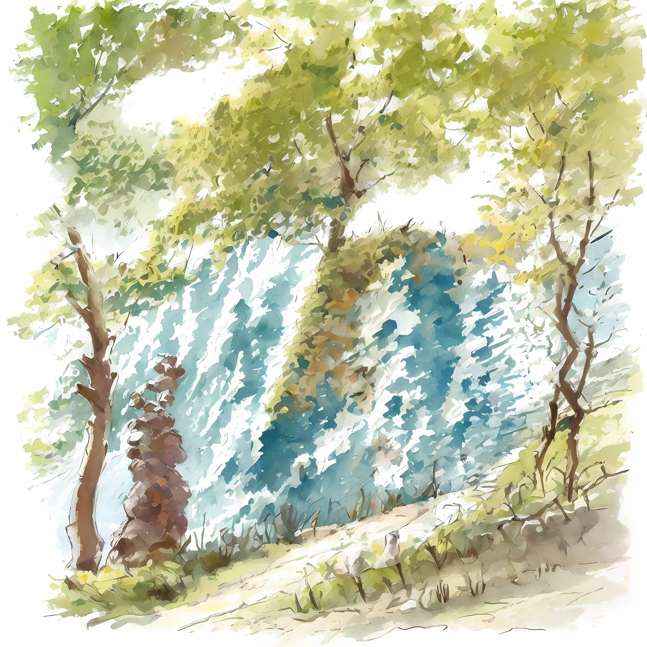 Cute picture book style illustration style 
Little bird blue bird flying sky nature
Bird's Nest Egg Watercolor Style