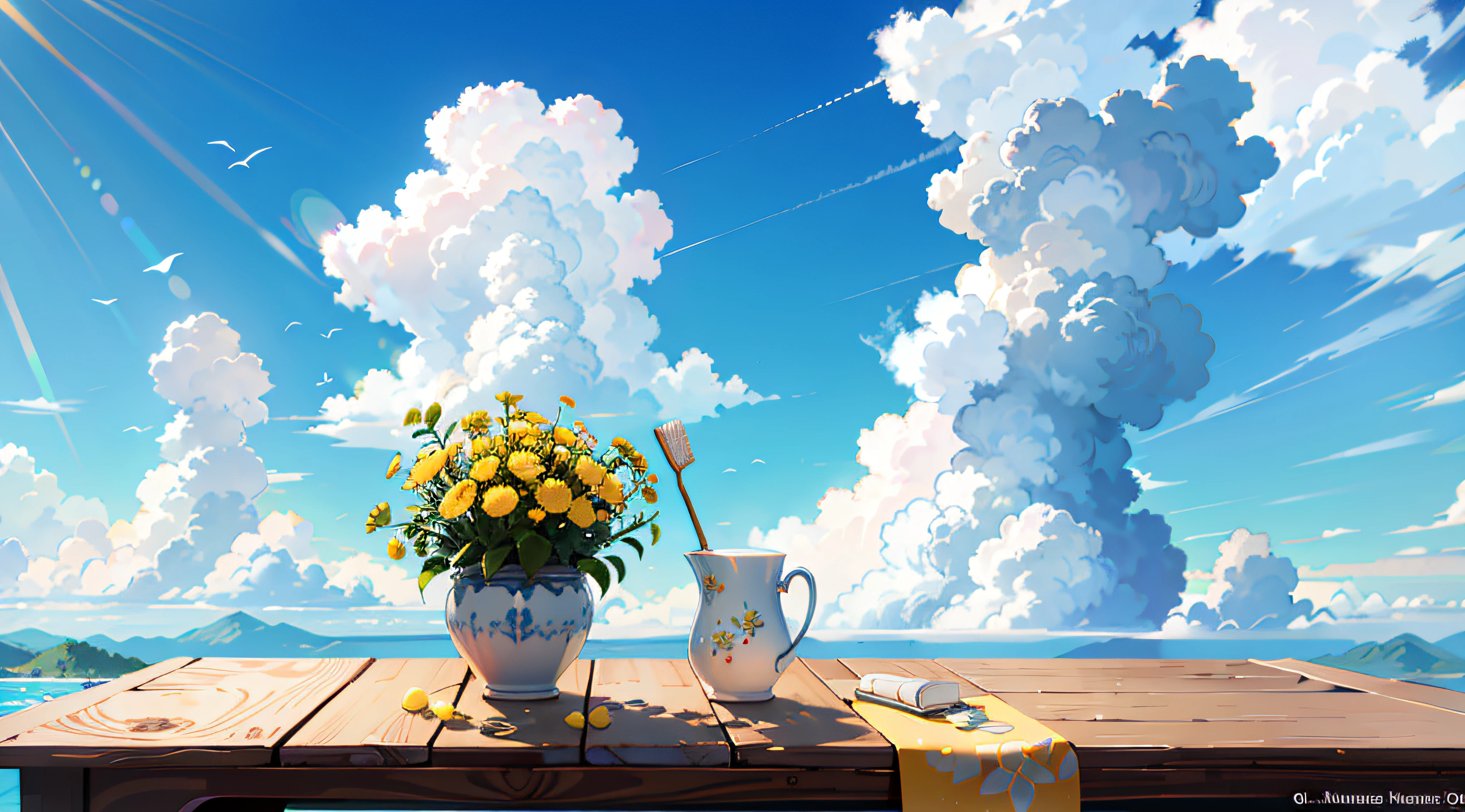 Ultra-realistic scenes,A toothbrush surrounded by yellow flowers,blue sky background,Eau,rays of sunshine,low angle view,Blander,Product rendering,HD8K。 --v6