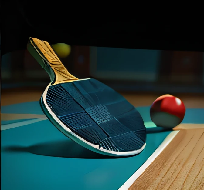 Close-up of table tennis racket and ball