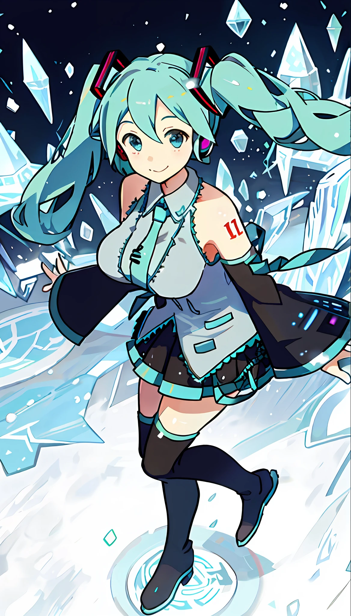 Hatsune Miku, large full breasts、A slight smile、IceMagicAI, top-quality,