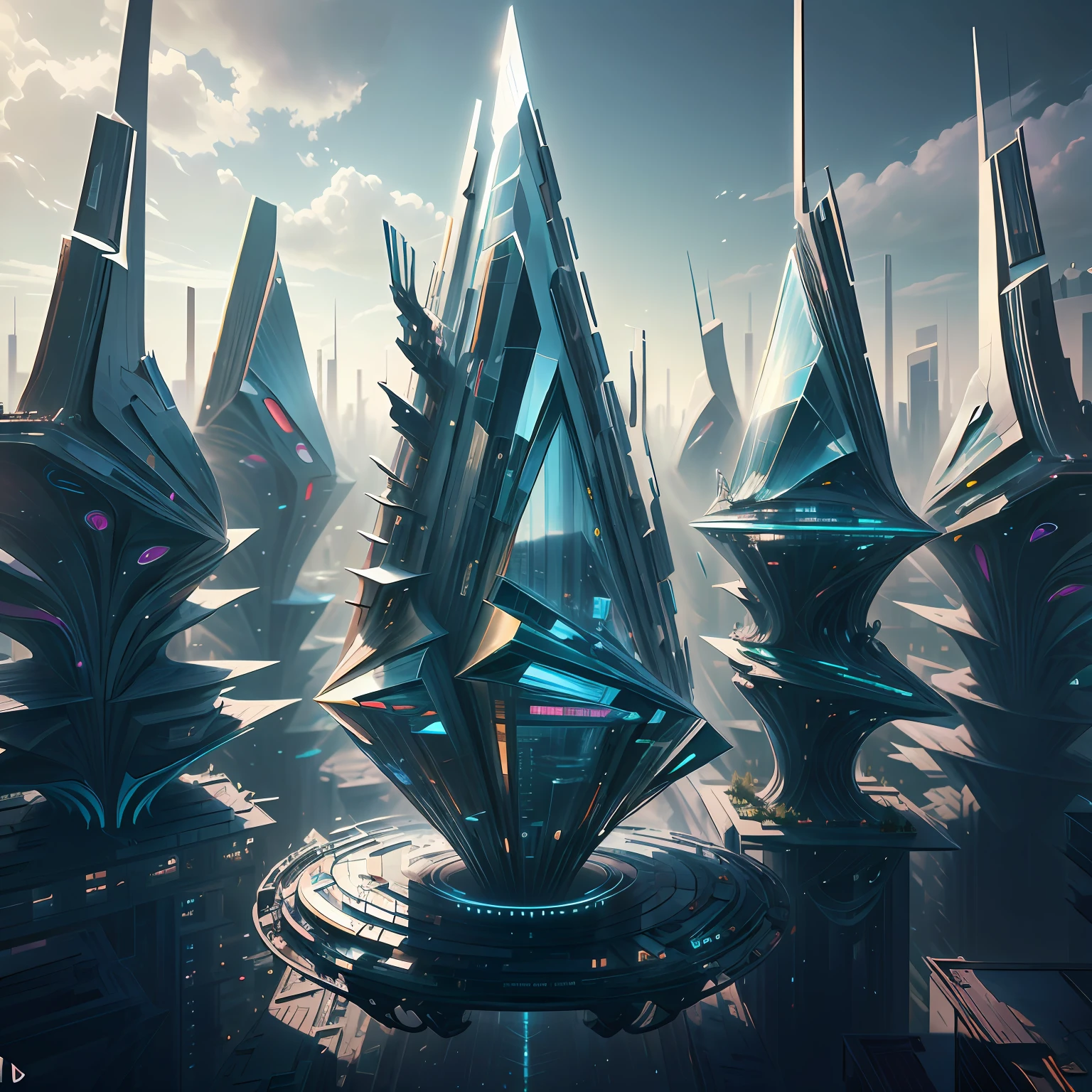 Zaha Hadid，Louis Cam，Merge a complex of buildings in the city with their style，8k，the detail，ultraclear，Lots of detail --auto