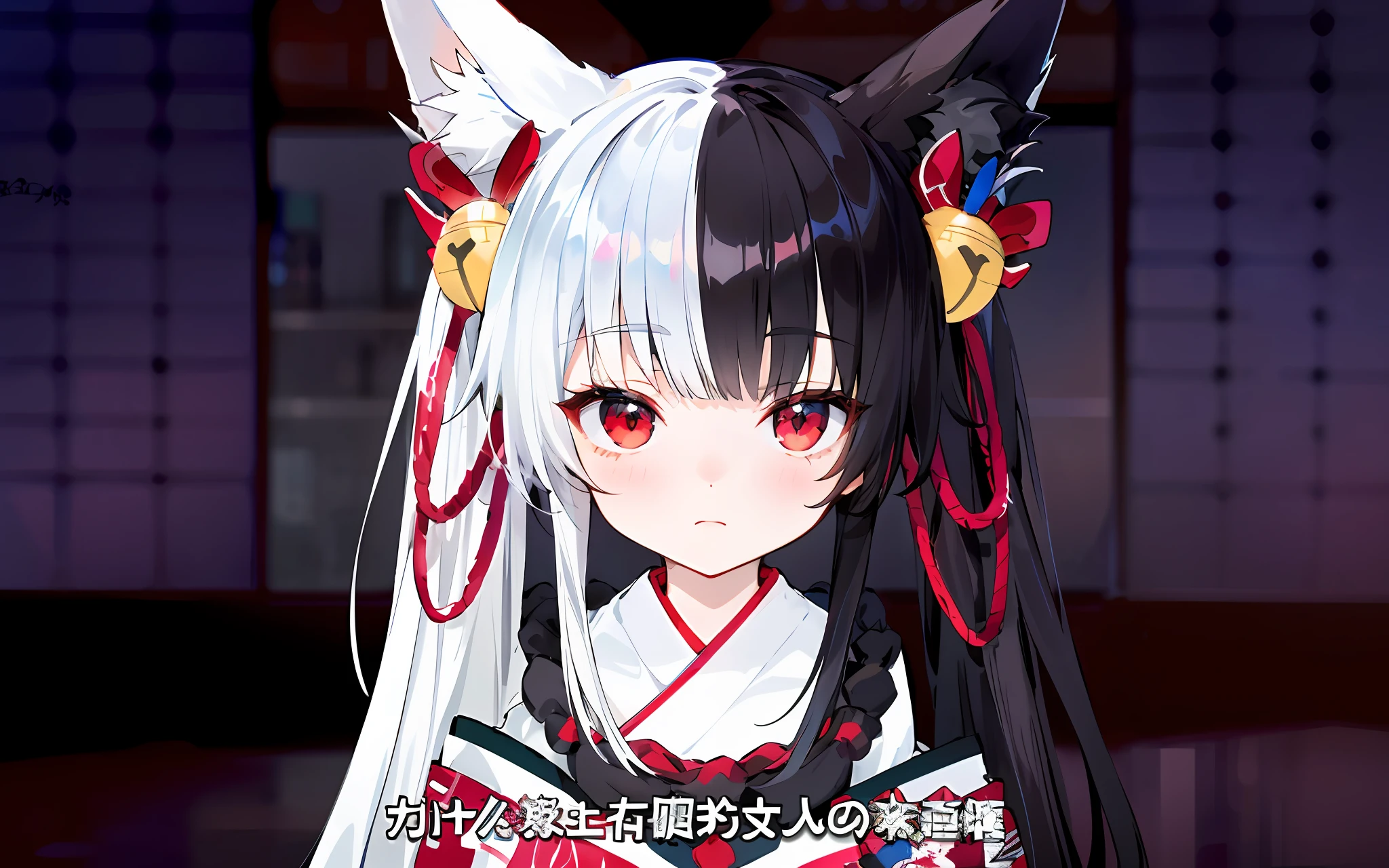 Anime girl with long black hair and red eyes wearing white and black outfits, azur lane style, onmyoji, Onmyoji detailed art, From Arknights, onmyoji portrait, White-haired fox, anime girl with cat ears, Very beautiful anime cat girl, Girls Frontline CG