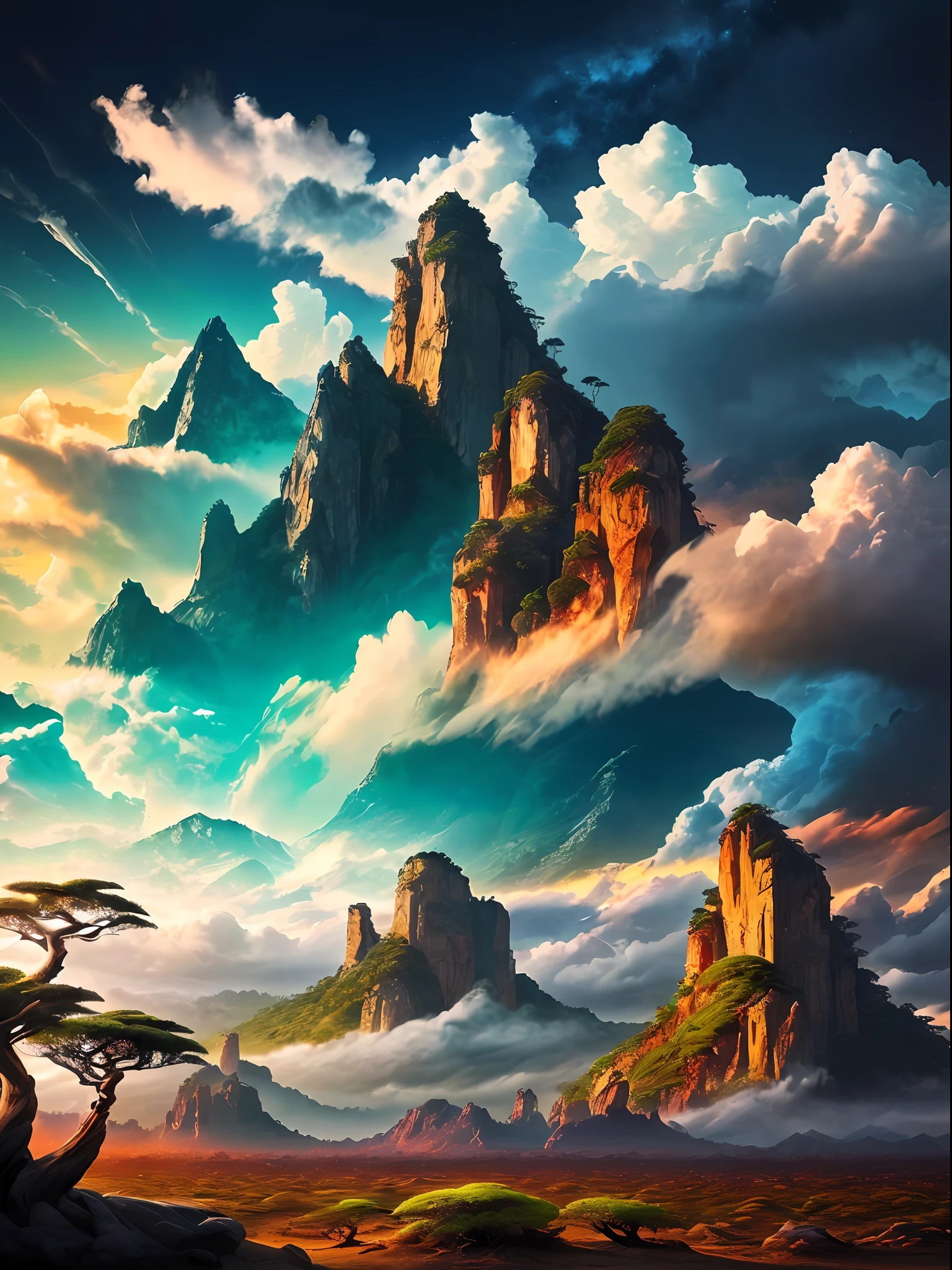 a beautiful masterpiece kamui man, ((masterpiece)), (((best quality))), ((ultra-detailed)), (Amazing:1.1), beautiful, nature, sky and ground, heavy wind, windswept, line cloud,Light shoot from the cloud, in a lush remote foliage jungle with jungle wildlife and fauna, award winning photo, Toshiba PDR M70 booscapes