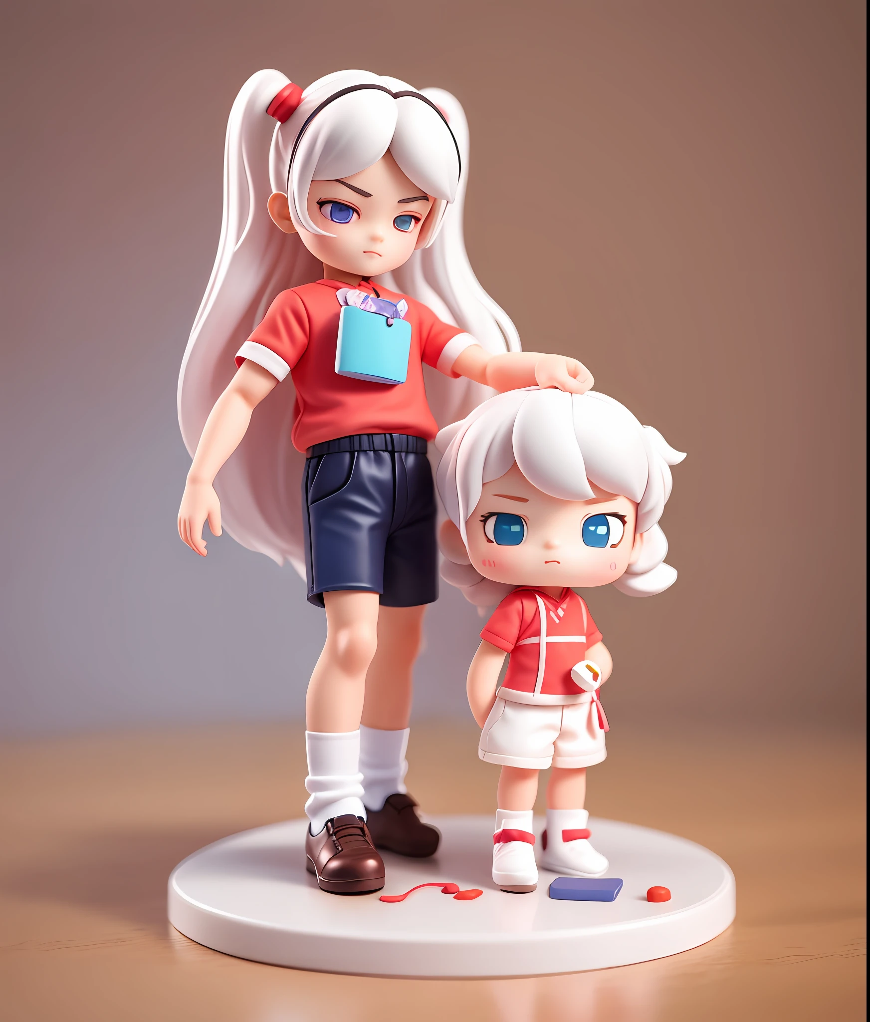 blind box toy style, A cute boy, White socks, Handsome, gay, White hair