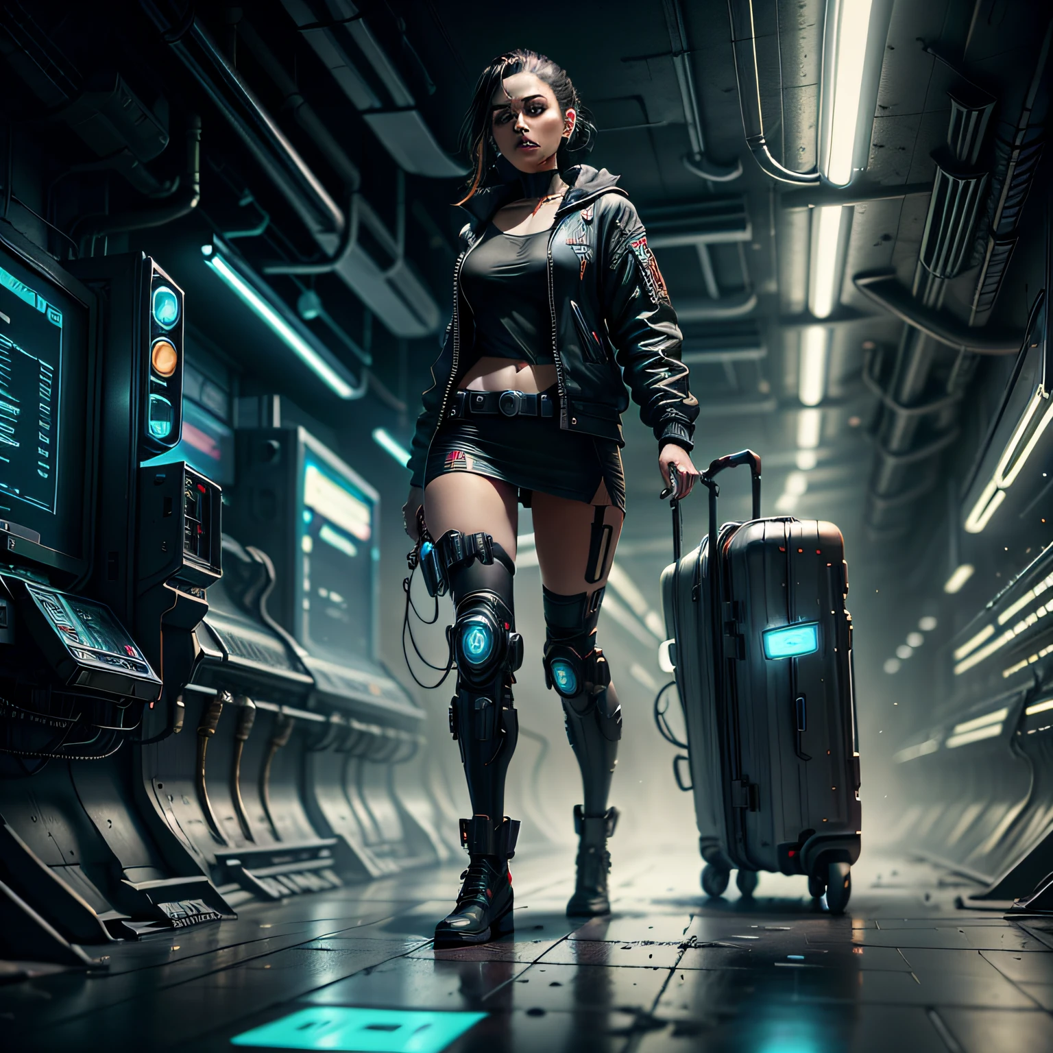 A woman standing in front of cyberpunk，refined，Need，A high resolution --auto