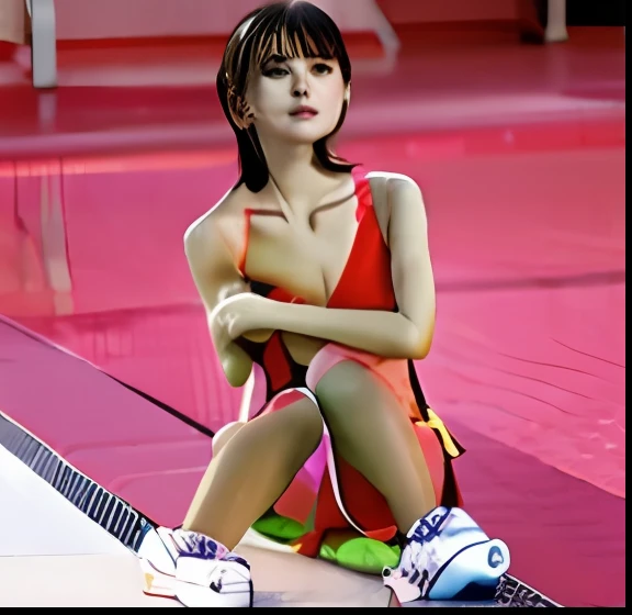 Cartoon drawing of a woman sitting on the ground with her legs crossed, sitting pose, Woman in swimsuit, Young Japan, age woman in Japan, sitting on bent knees, seductive seated pose, Sit with your wrists together, sitting dynamic pose, Sitting cross-legged, Squatting Pose, Kneeling, on the lap, bendover posture, Seated, serpentine pose gesture, relaxed poses, relaxed poses, woman is sitting, sexy pose, By the pool in summer, photorealistic picture, a picture