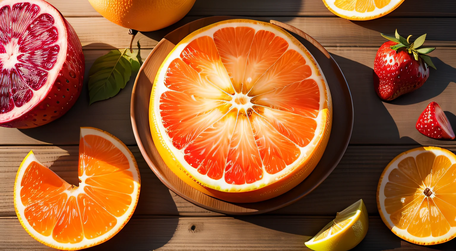 Juicy, appetizing, Beautiful fruits,A lot of fruit,Realistic, Bright and juicy,Overhead view, 8K, hight resolution, Highest texture --auto
