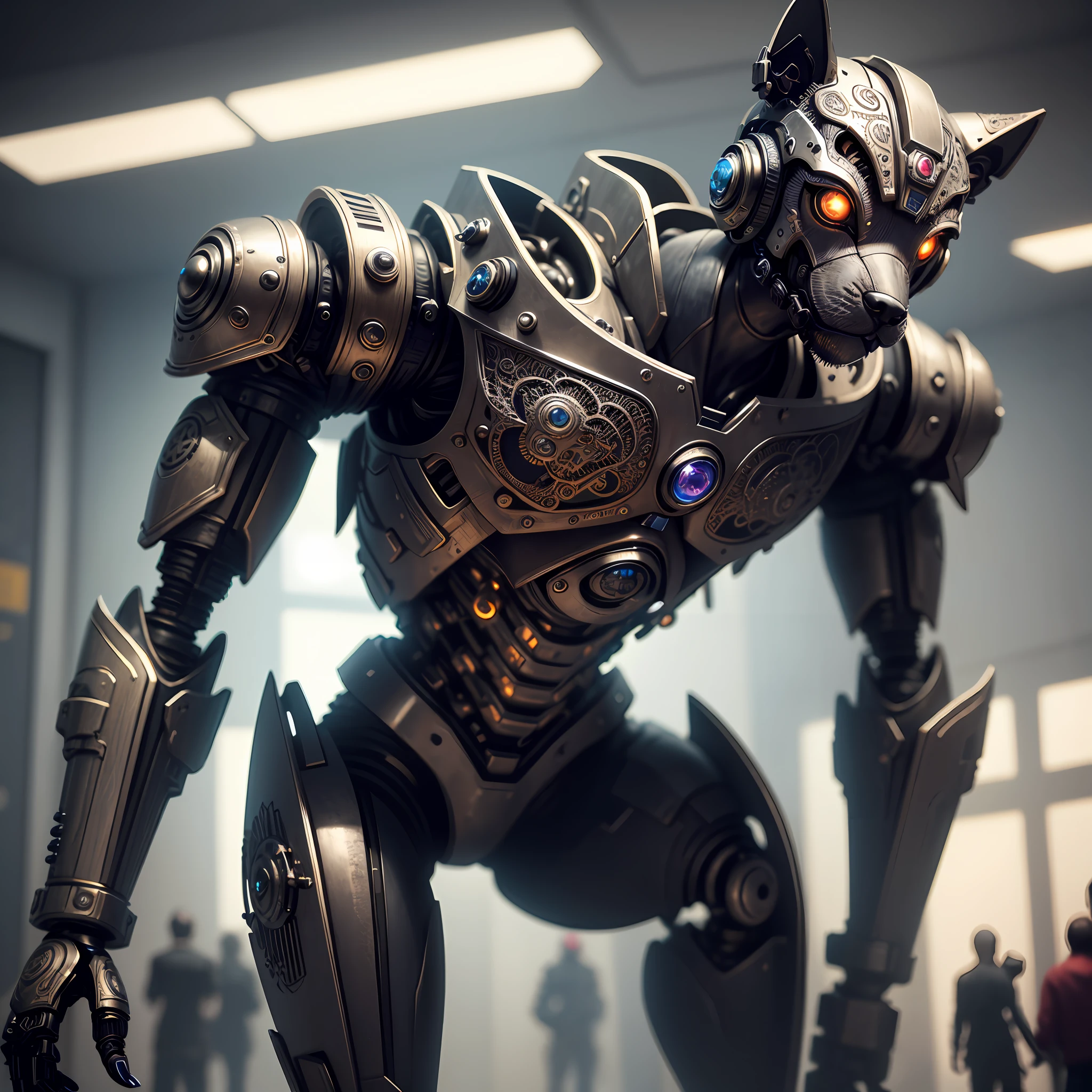 A cute puppy made of metal, robot, cyberpunk style, ((intricate details)), HDR, ((intricate details, super detailed)), cinematic shots, vignettes --auto