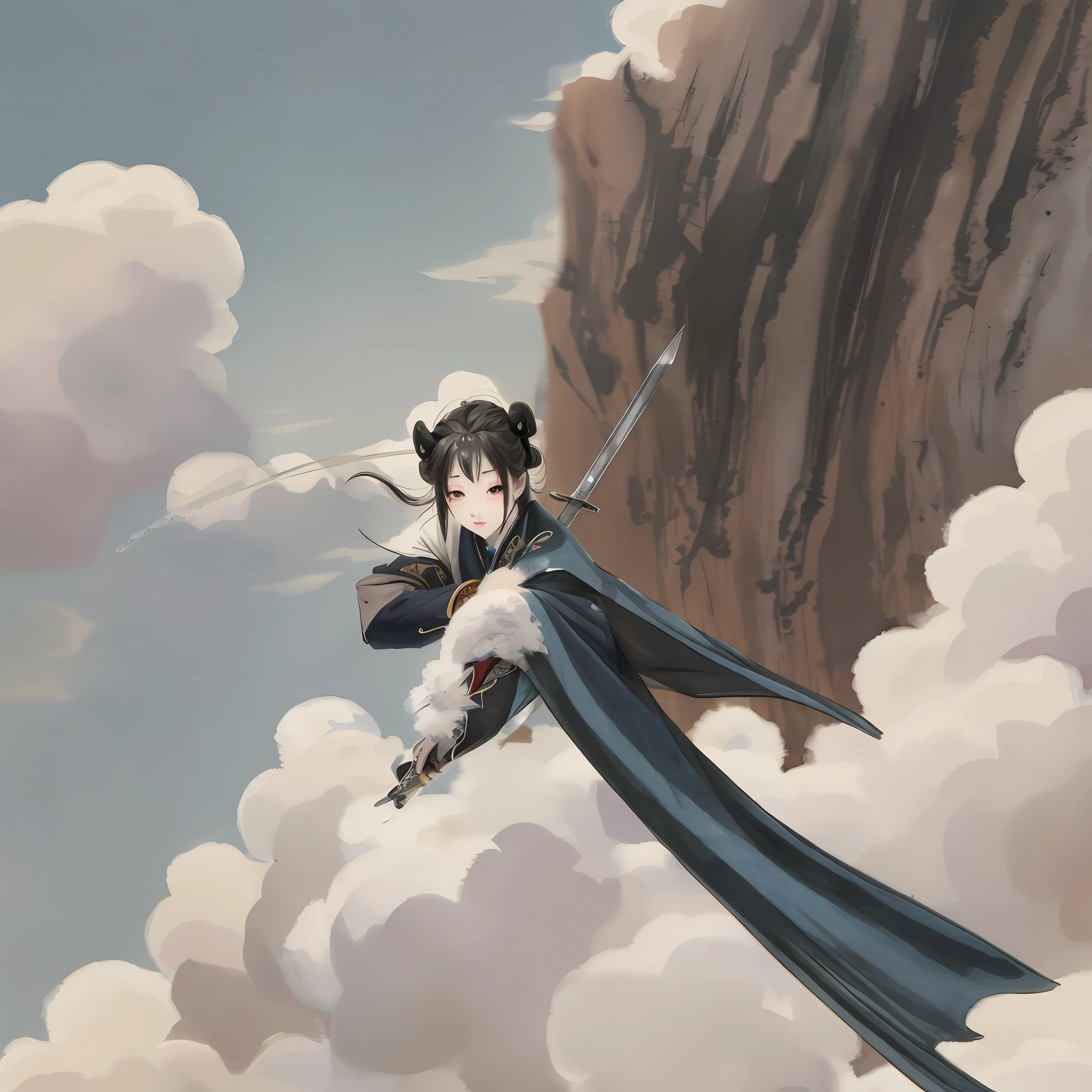 Xianjian, Xianxia, hand-painted illustrations, clouds, ancient buildings, flying swords, the background of Zhu Xian novels, high quality, 8k, fine details