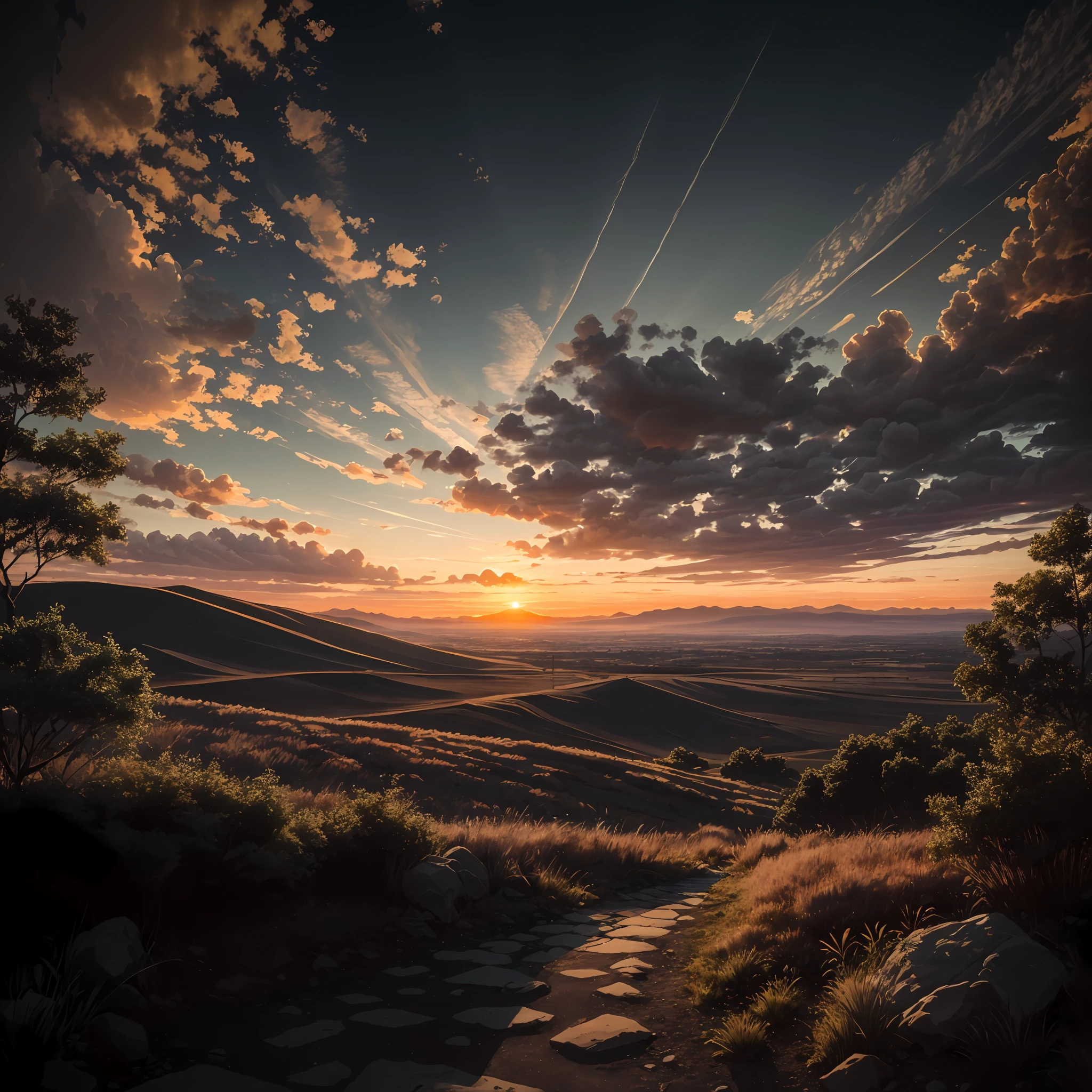 highres, imagination, (realistic), clear skies, composition, sunset, (hdr:1.5), outdoors, intricate details,
