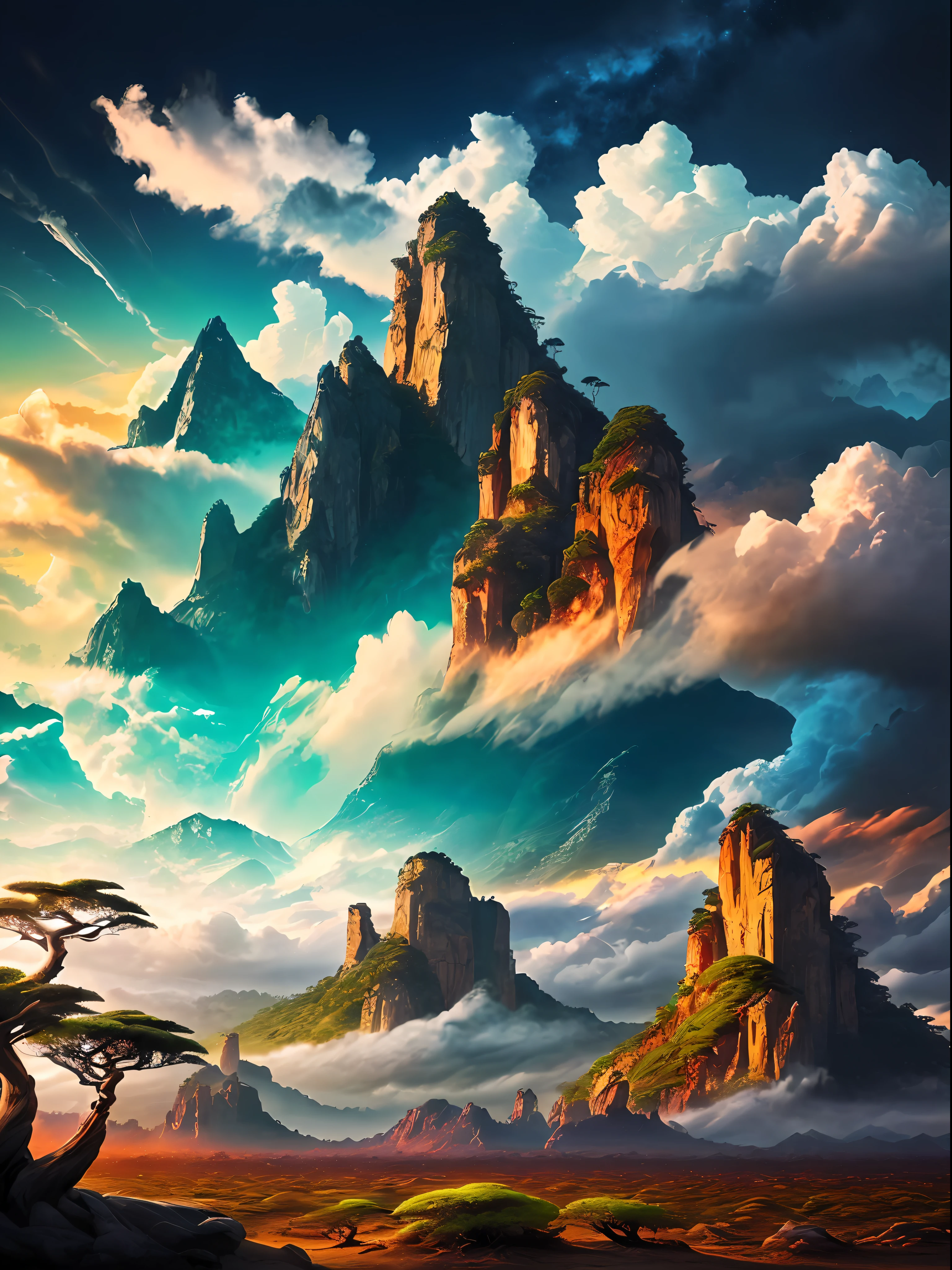 a beautiful masterpiece kamui man, ((masterpiece)), (((best quality))), ((ultra-detailed)), (Amazing:1.1), beautiful, nature, sky and ground, heavy wind, windswept, line cloud,Light shoot from the cloud, in a lush remote foliage jungle with jungle wildlife and fauna, award winning photo, Toshiba PDR M70 booscapes