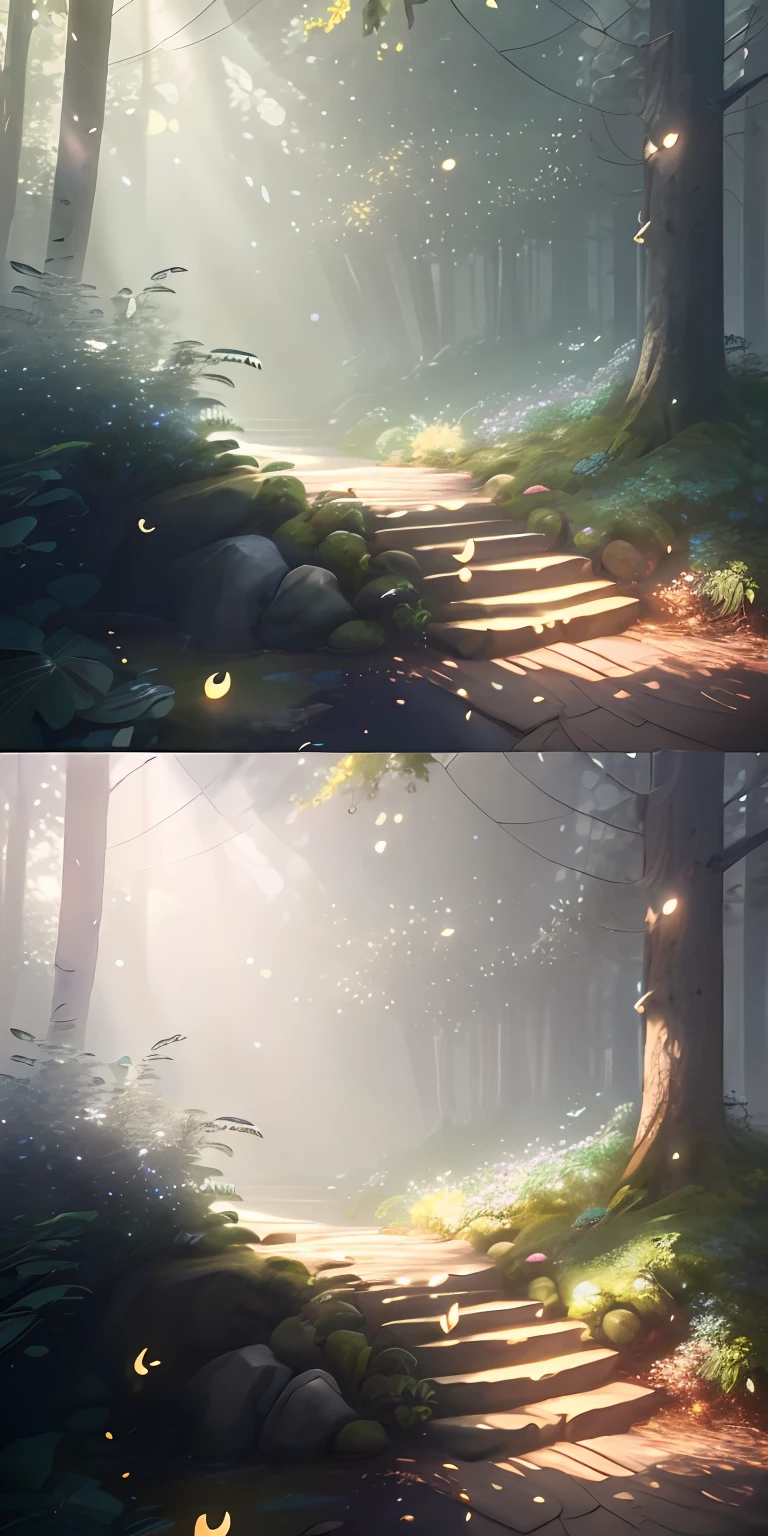 Masterpiece, best quality, (highly detailed CG unity 8k wallpapers), (best quality), (best illustrations), (best shadows), glowing sprites, natural elements in forest theme. Mysterious forest, beautiful forest, nature, surrounded by flowers, delicate leaves and branches surrounded by fireflies (natural elements), (jungle theme), (leaves), (twigs), (fireflies), (particle effects) etc. 3D , Octane rendering, ray tracing, super detailed