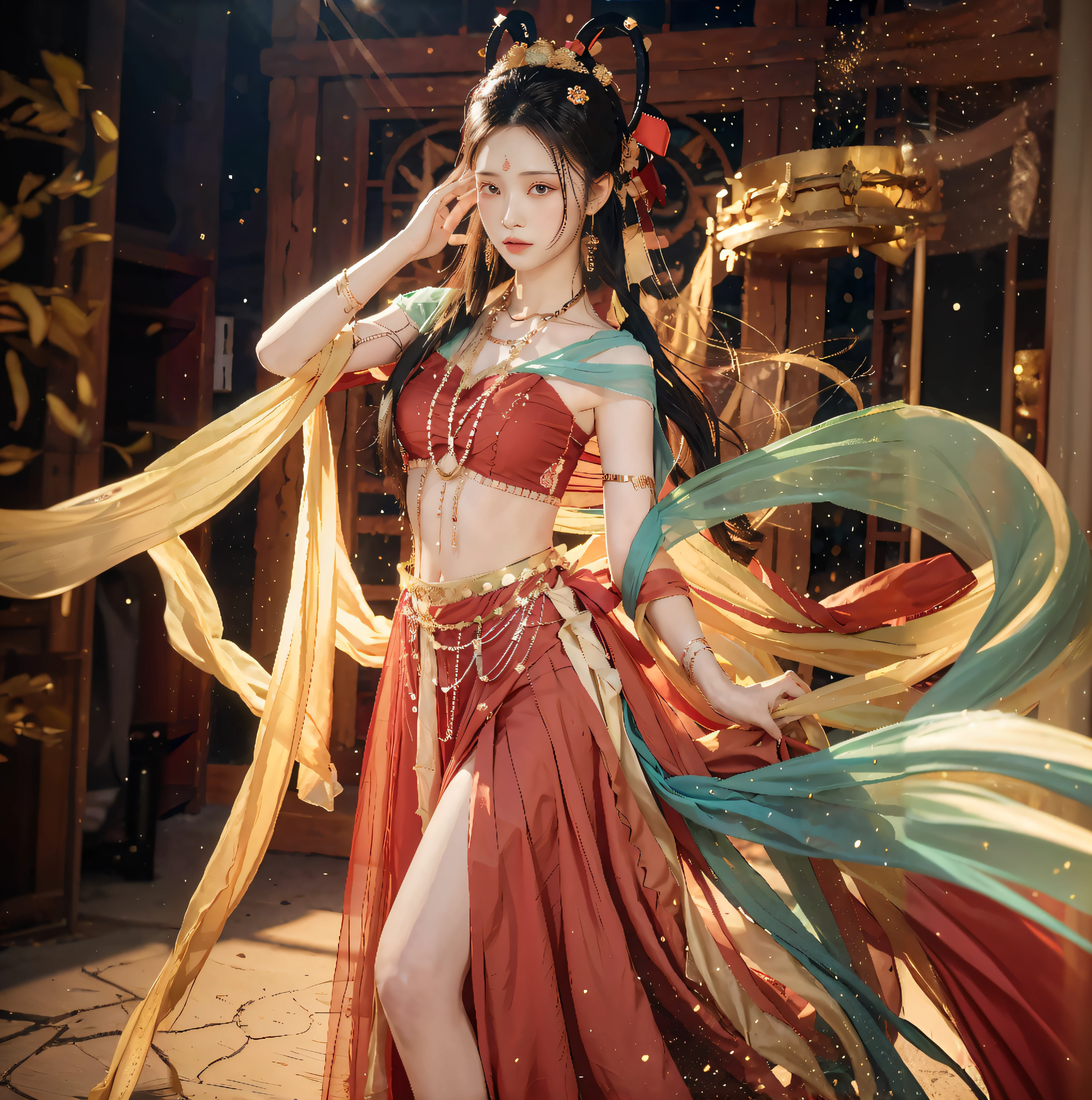 Arakfi woman in red dress and long dress, full-body xianxia, a beautiful fantasy empress, zhongli from genshin impact, Keqing from Genshin Impact, Inspired by Lan Ying, Gorgeous Role Play, inspired by Du Qiong, by Yang J, Palace , A girl in Hanfu, ((a beautiful fantasy empress))