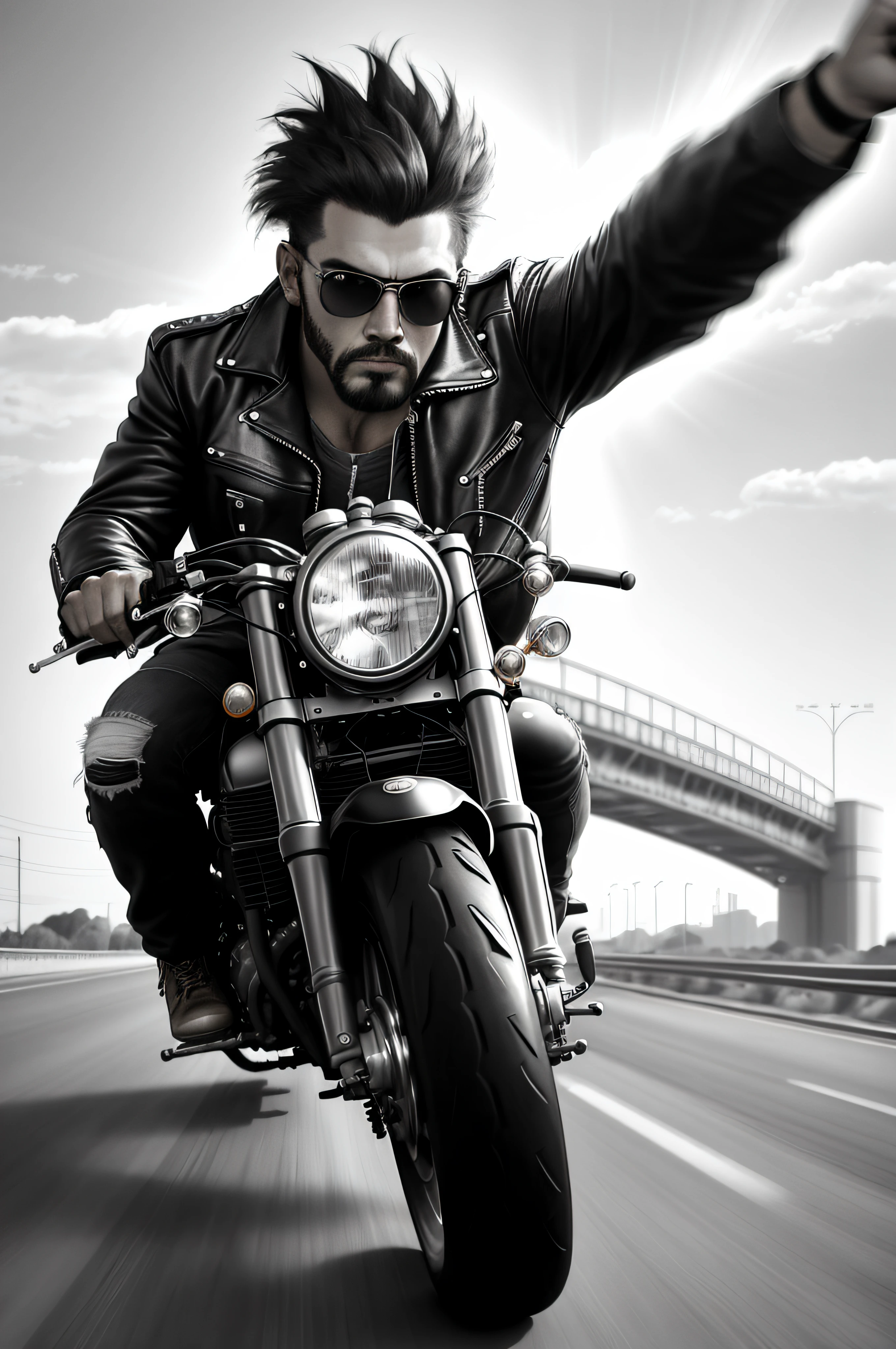 Riding down the highway, full throttle to the core
A rebel on two wheels, a biker to the core
Leather jacket gleaming, engine roaring loud
I'm a rolling thunder, breaking all the rules, from outside, Nikon, f/2.8, 35mm, Fujifilm, lens flare, 8k, super detail, ccurate, best quality