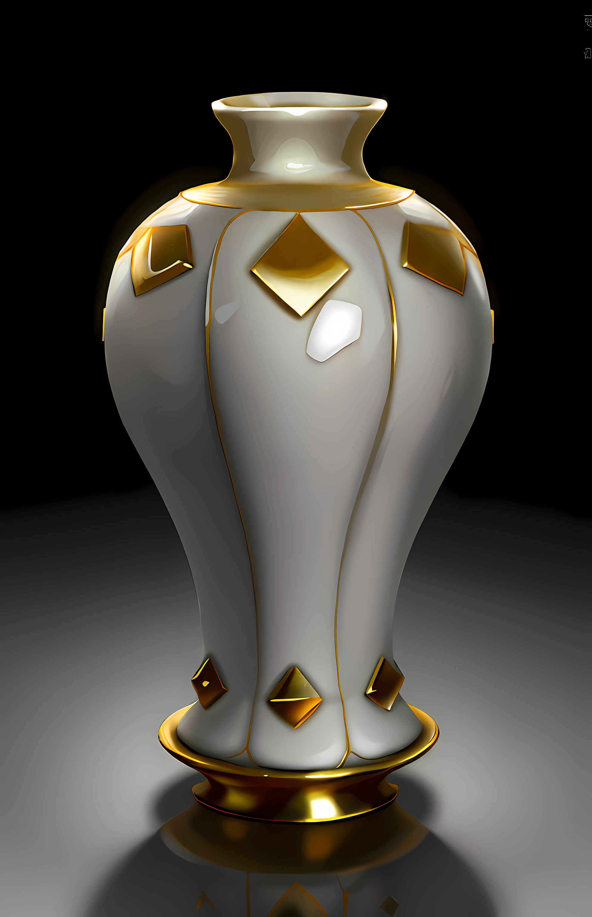 White porcelain bottle，Ceramic vase，Gold-set simple structure，Q version，c4d渲染，European and American cartoon style，