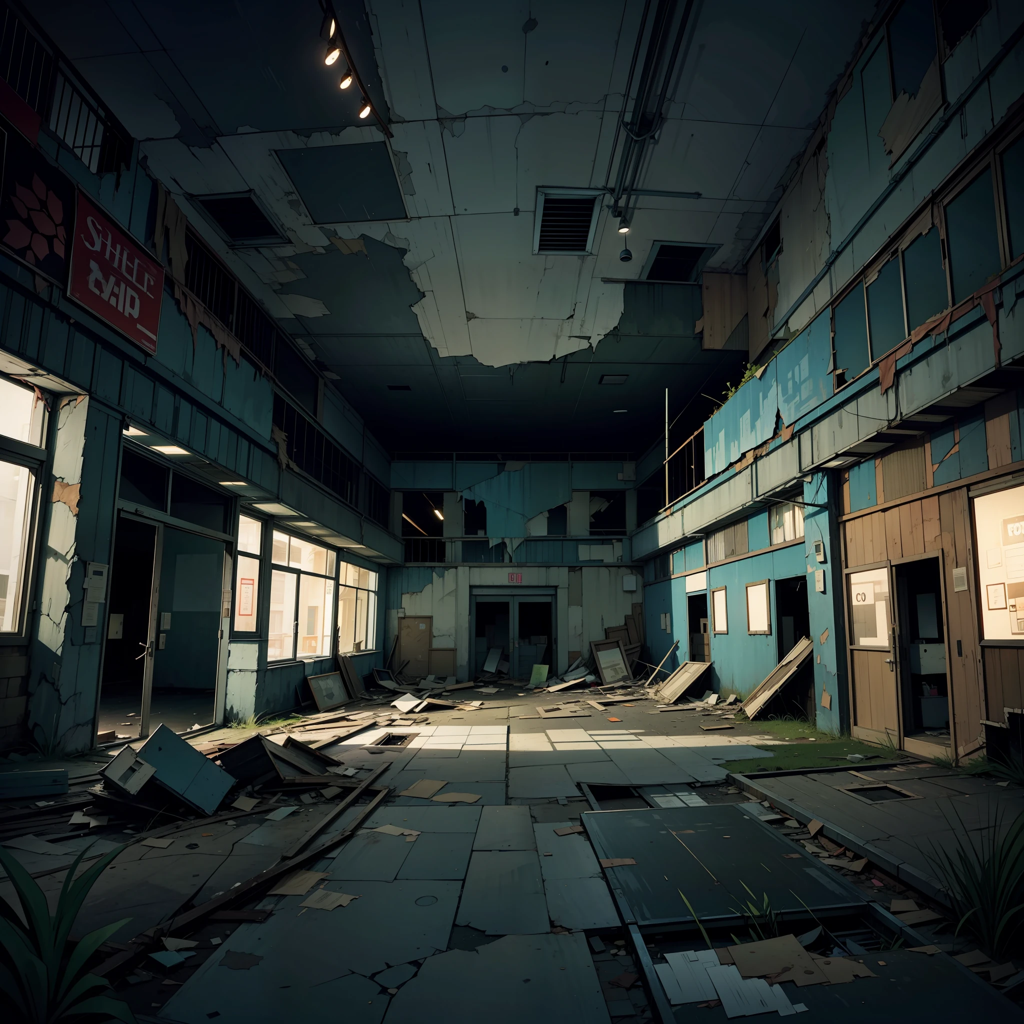 exploring abandoned and torn down mall in the night