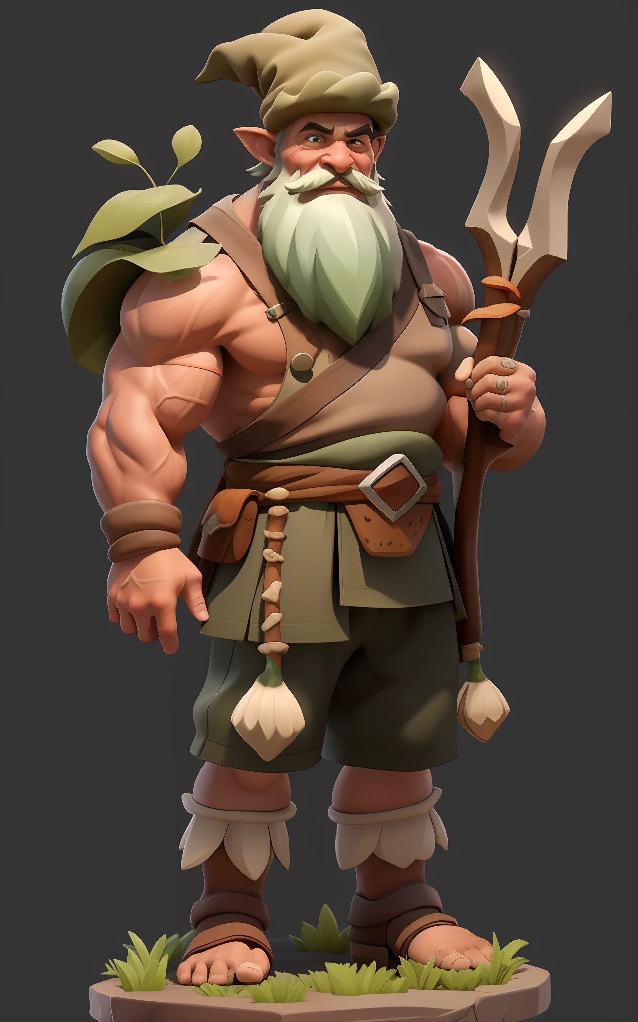 1 Savage Boy，Full body like，Stone Age，Cartoon 3D model rendering，Primitive barbarian style，（Skinny archer，green leaf garnish，gnome，Clash Royale style，low poly），highly details eye，（large anime eyes），详细的脸，Ivory decoration，Nature, wild hairs, Bones make weapons，Fantasy setting，Full body standing painting，white backgrounid，character concept, character art, Character portrait，tmasterpiece，best qualtiy，Best resolution，8K，3Drenderingof，unreal-engine，Ray traching