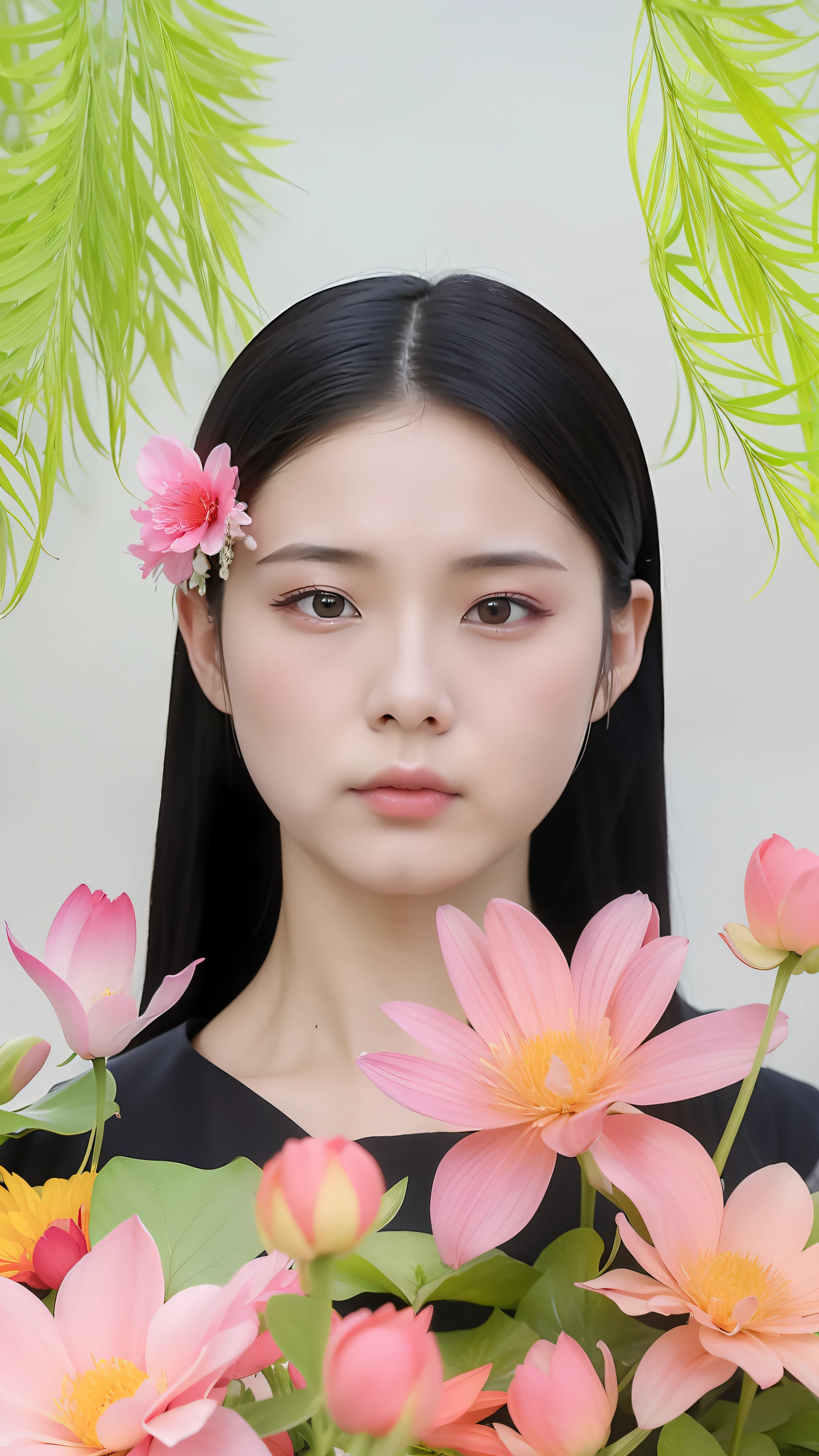 there is a woman with a flower in her hair,There is also a photo of a tree, inspired by Li Fangying, Inspired by Ai Xuan, inspired by Yuan Jiang, inspired by Ma Yuanyu, Inspired by Dai Xi, Yun Ling, Inspired by Tang Yifen, inspired by Chen Lu, xision wu, yanjun cheng, xintong chen