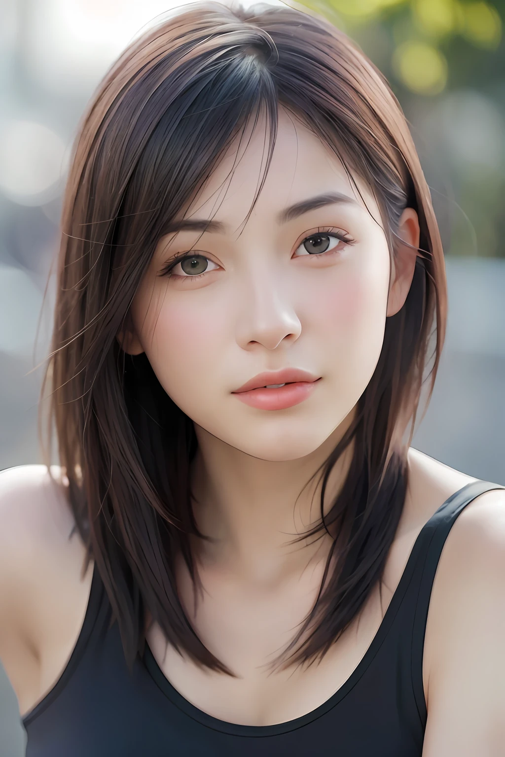 dressed, (photo realistic:1.4), (hyper realistic:1.4), (realistic:1.3),
(smoother lighting:1.05), (increase cinematic lighting quality:0.9), 32K,
1girl,20yo girl, realistic lighting, backlighting, light on face, ray trace, (brightening light:1.2), (Increase quality:1.4),
(best quality real texture skin:1.4), finely detailed eyes, finely detailed face, finely quality eyes,
(tired and sleepy and satisfied:0.0), face closeup, t-shirts,
(Increase body line mood:1.1), (Increase skin texture beauty:1.1)
