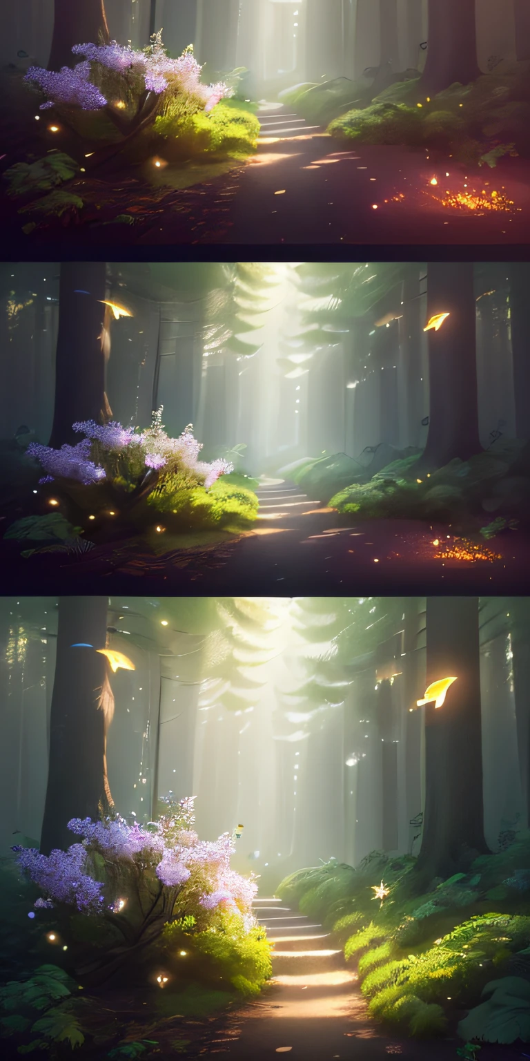 Masterpiece, best quality, (highly detailed CG unity 8k wallpapers), (best quality), (best illustrations), (best shadows), glowing sprites, natural elements in forest theme. Mysterious forest, beautiful forest, nature, surrounded by flowers, delicate leaves and branches surrounded by fireflies (natural elements), (jungle theme), (leaves), (twigs), (fireflies), (particle effects) etc. 3D , Octane rendering, ray tracing, super detailed