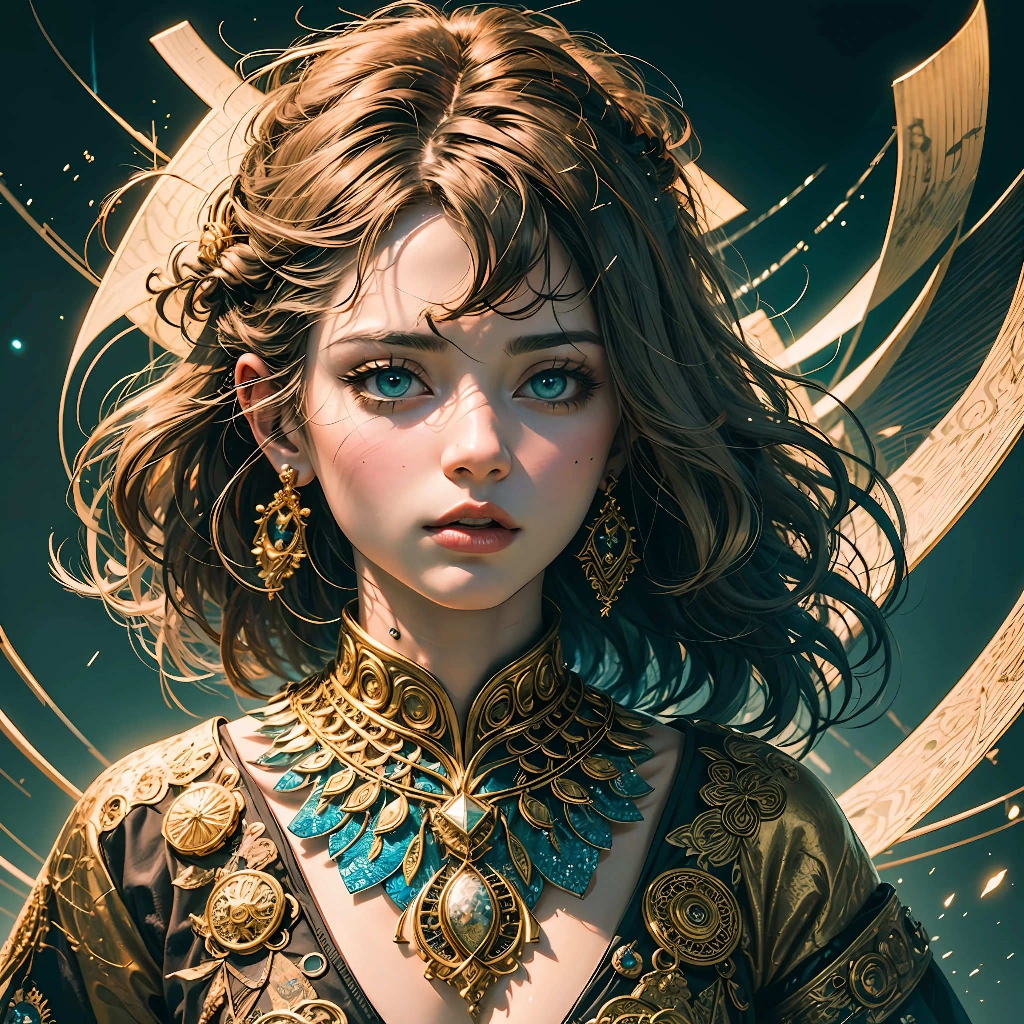 (masterpiece, top quality, best quality, official art, beautiful and aesthetic:1.2), (1girl), extreme detailed,colorful,highest detailed, official art, unity 8k wallpaper, ultra detailed, beautiful and aesthetic, beautiful, masterpiece, best quality, (zentangle, mandala, tangle, entangle) ,holy light,gold foil,gold leaf art,glitter drawing, PerfectNwsjMajic --auto