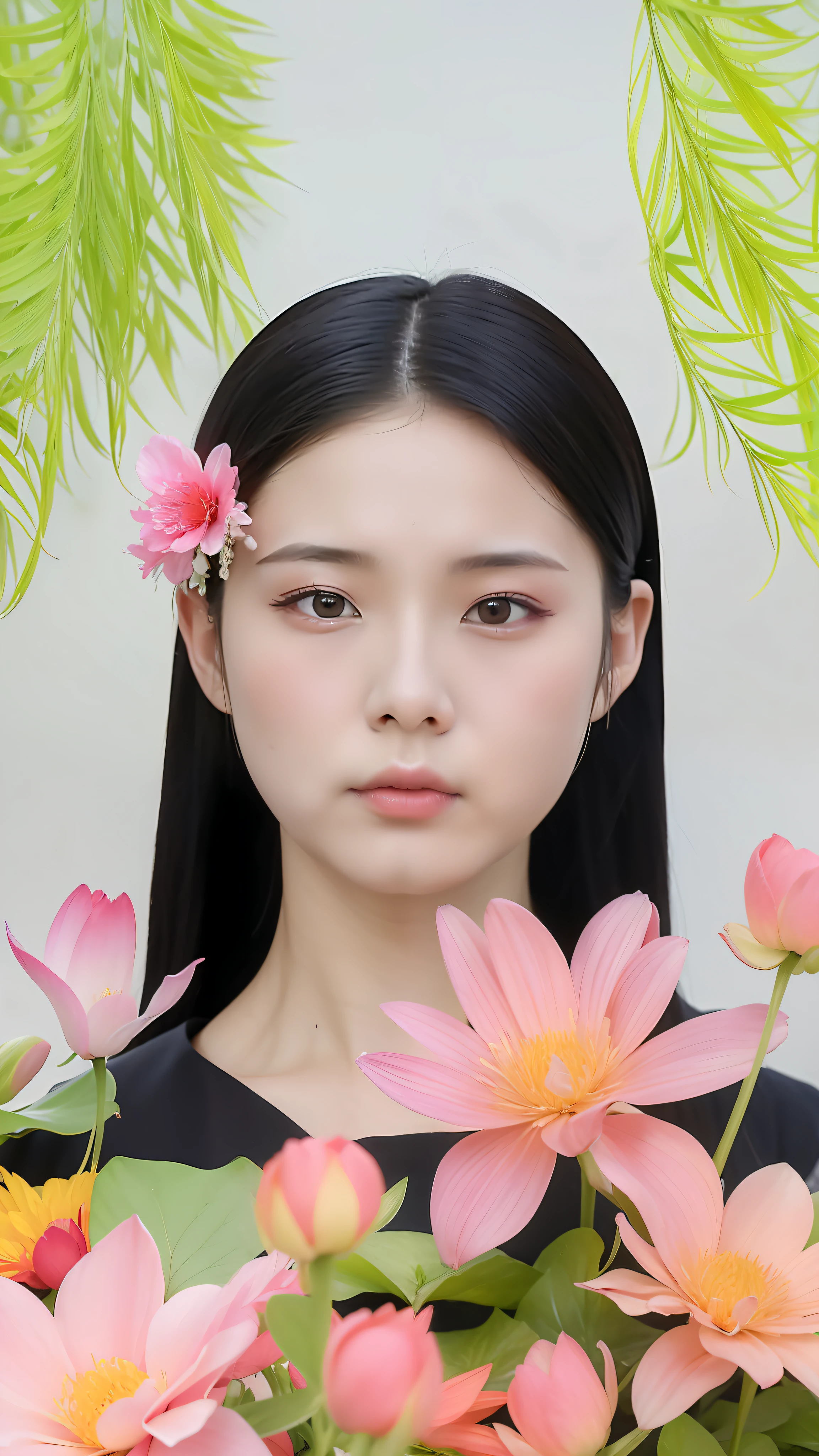 there is a woman with a flower in her hair，There is also a photo of a tree, inspired by Li Fangying, Inspired by Ai Xuan, inspired by Yuan Jiang, inspired by Ma Yuanyu, Inspired by Dai Xi, Yun Ling, Inspired by Tang Yifen, inspired by Chen Lu, xision wu, yanjun cheng, xintong chen