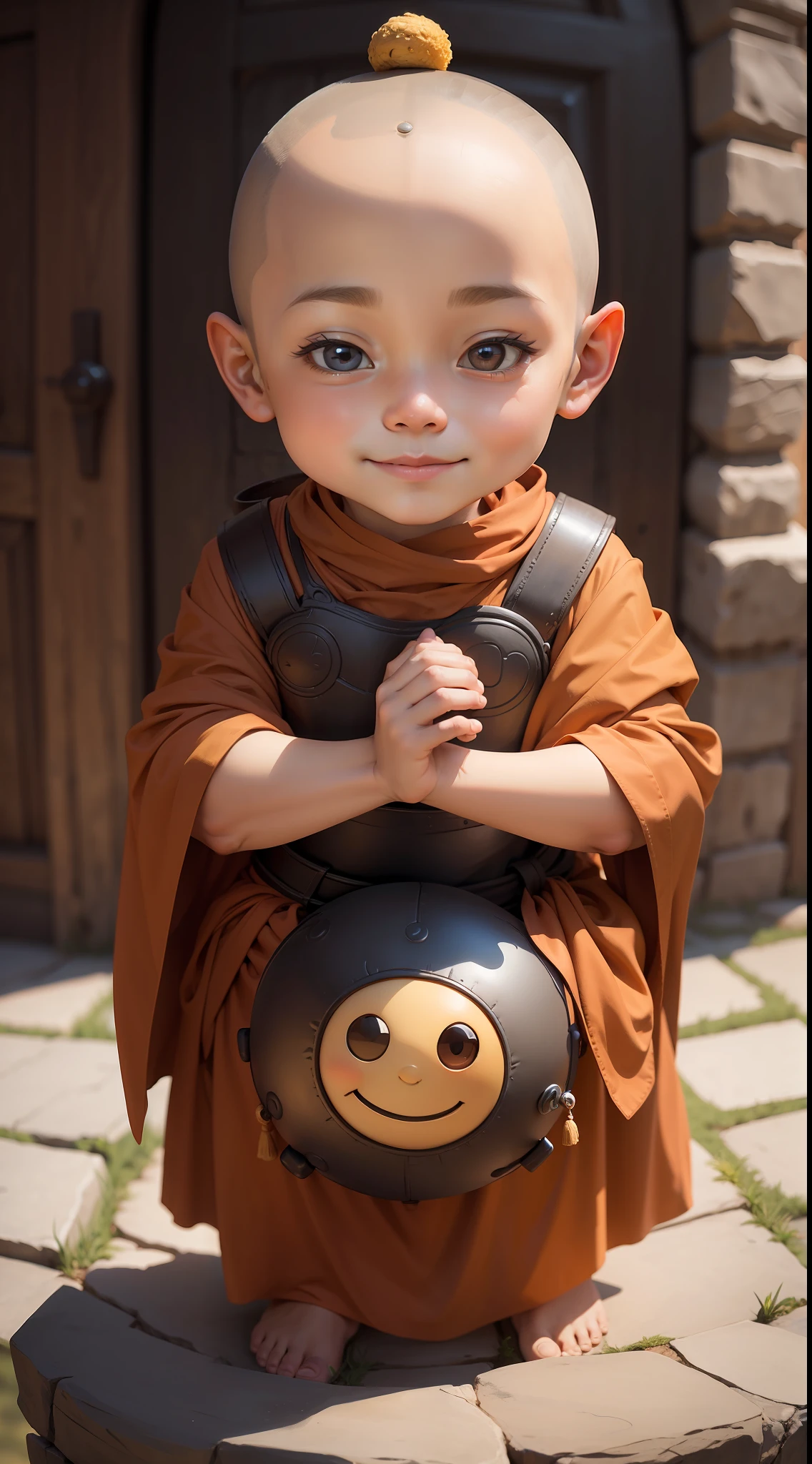 A small monk，Meditate，frontage，adolable，Round smiley face，complexdetails，best qualtiy