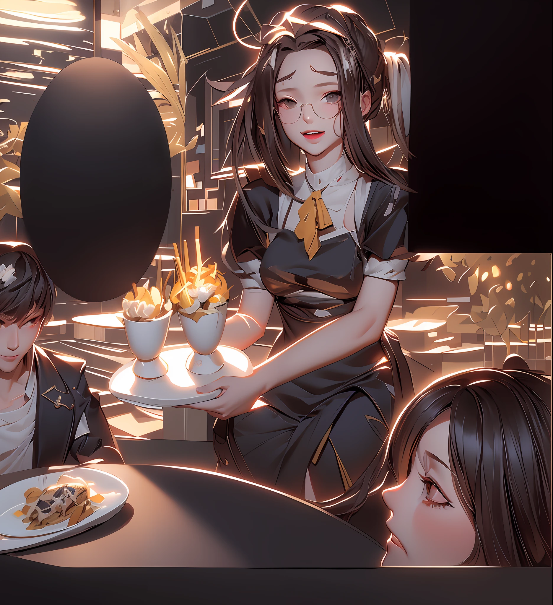 anime characters sitting at a table with a plate of food, from girls frontline, kda, from arknights, artwork in the style of guweiz, mysterious coffee shop girl, fine details. girls frontline, by Shitao, girls frontline style, highly detailed exquisite fanart, in a bright cafe, kawacy, high quality fanart,masterpiece, best quality, (extremely detailed CG unity 8k wallpaper), (best quality), (best illustration), (best shadow), absurdres, realistic lighting,