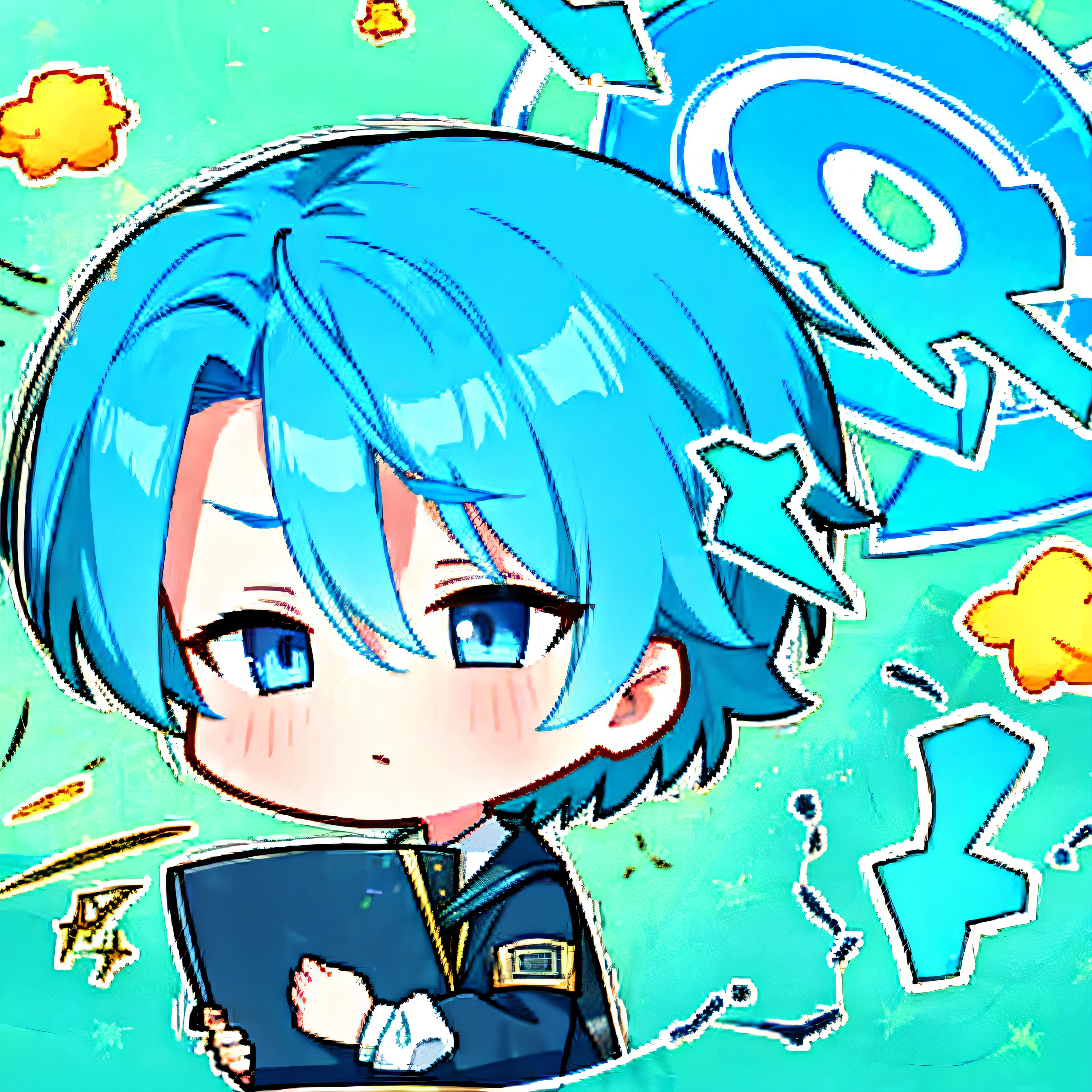 A blue-haired Q version boy