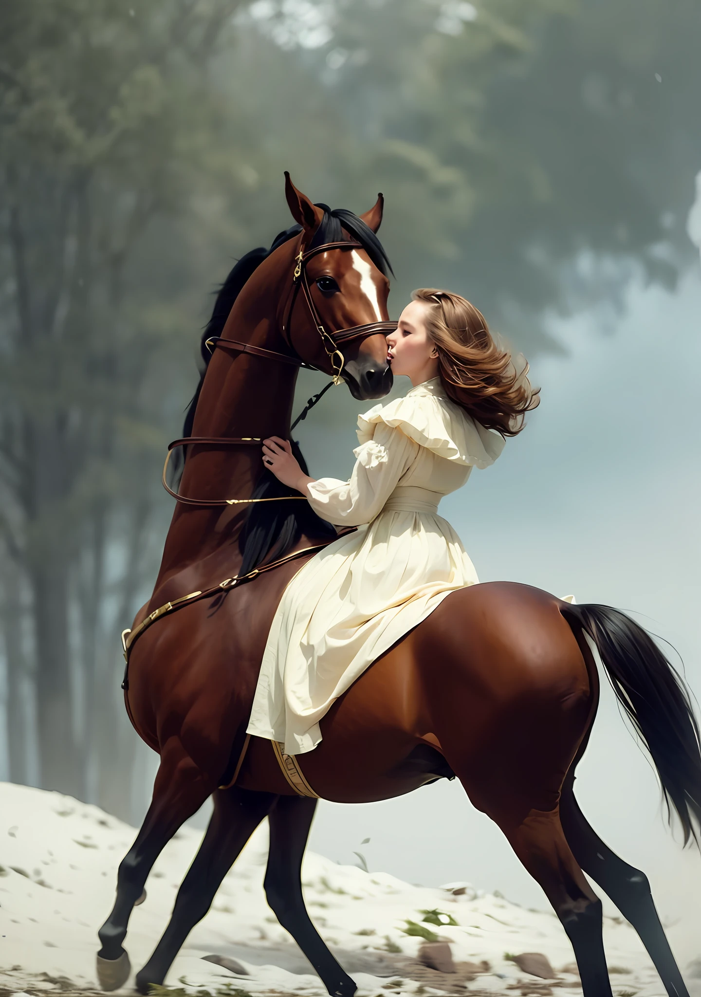 k hd，Award-Awarded，abstracted，Snow-white long dress，Princess long hair，Blowing in the wind，Ride on the back of a winged horse