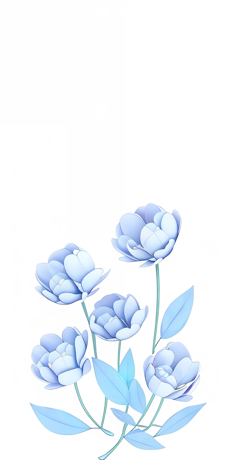 There are clouds and a bouquet of flowers in the sky, Isolated on light blue background, with bloom ethereal effects, soft flowers, isolated white background, Flowers in the background, render of april, Clear background, background-image, glass flowers, dreamy floral background, On a white background, large opaque blossoms, minimalistic background, Flower background, surreal waiizi flowers