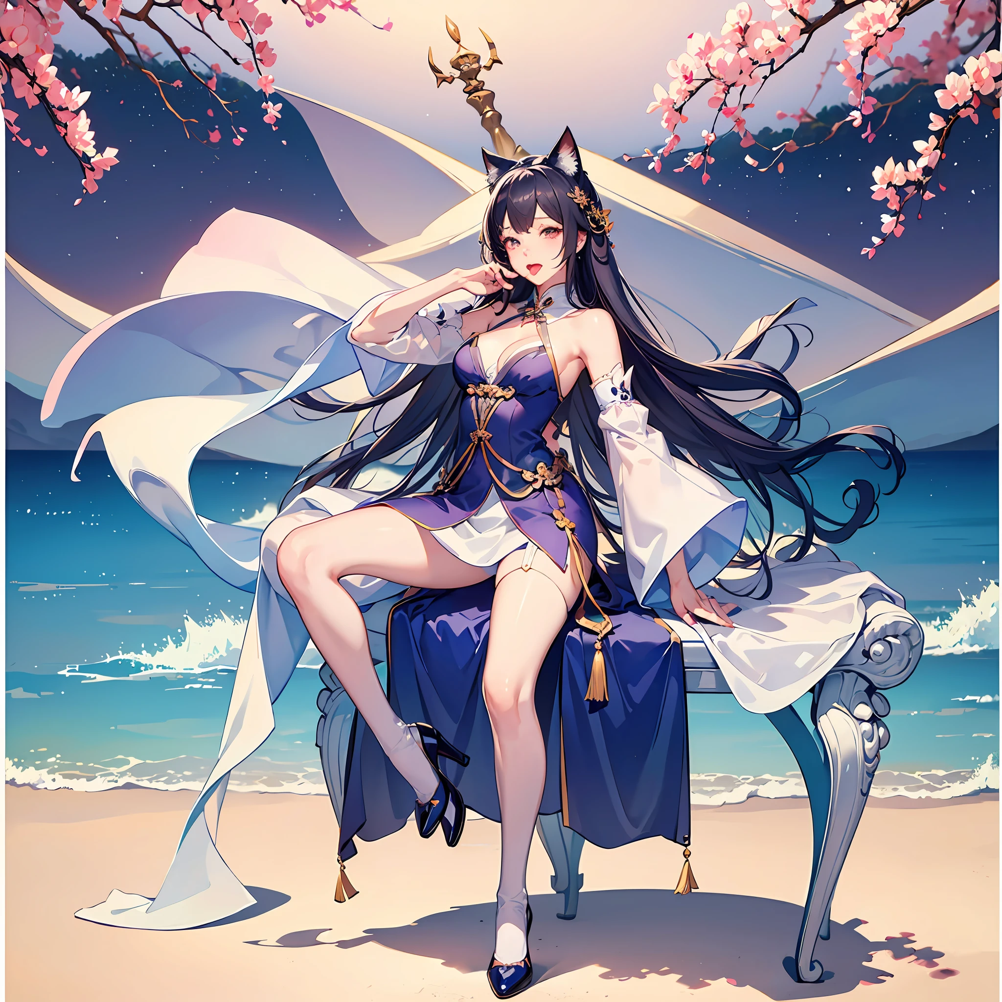 Kizi、cat ear、sexy for、Full body photo、Clothing that exposes、White stockings、a sexy pose、Stick out your tongue、Be red in the face、climaxing --auto