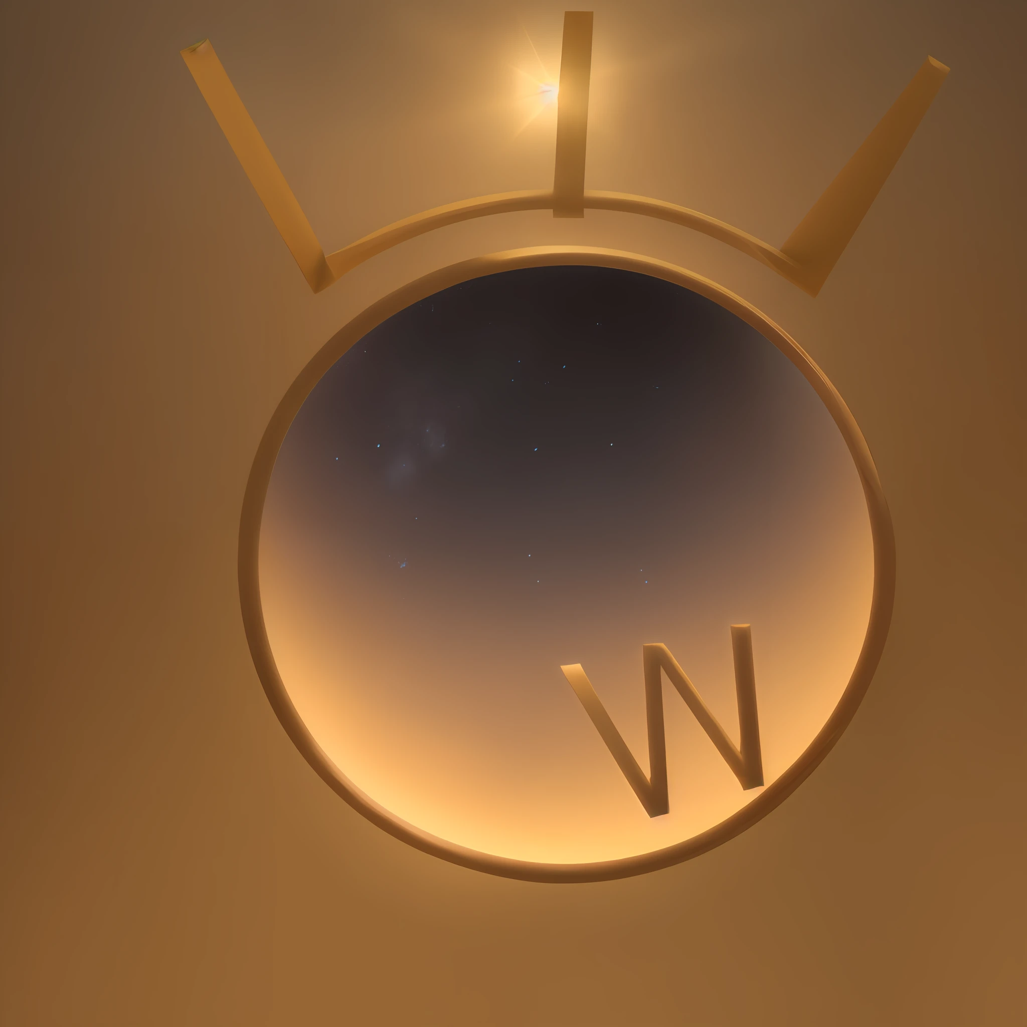 Warmth,The letter W emits a warm, soft yellowish shimmer,suns,Warm gradient,dawning,Stars shine,wanting,Shine on all sides of the world,warm lights