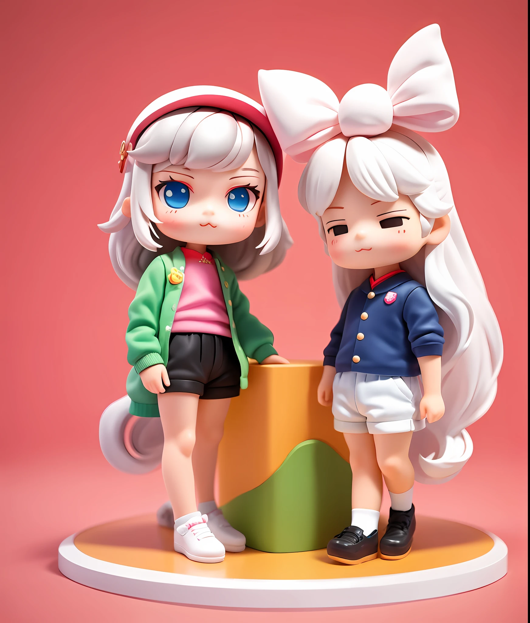 blind box toy style, A cute boy, White socks, Handsome, gay, White hair