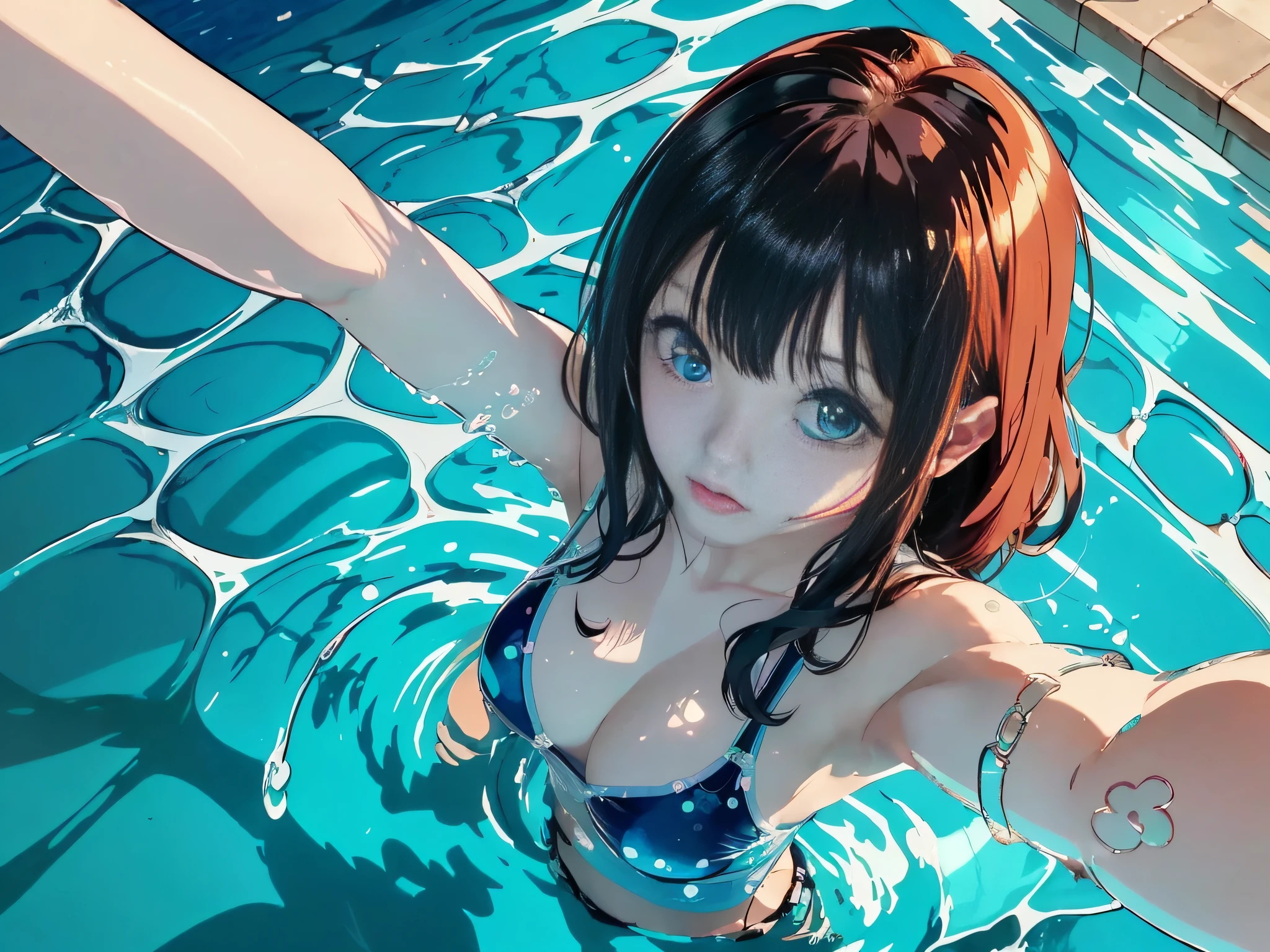 Anime girl wearing bikini in pool, wallpaper anime blue water,独奏, Beautiful, (From top to bottom:1.5), (self-shot:1.5), (Close-up:1.5),4K anime wallpaper, style of anime4 K, ultra hd anime wallpaper, Anime wallpaper 4 k, Anime wallpaper 4k,seductive anime girls, 4k manga wallpapers, Beautiful anime girl