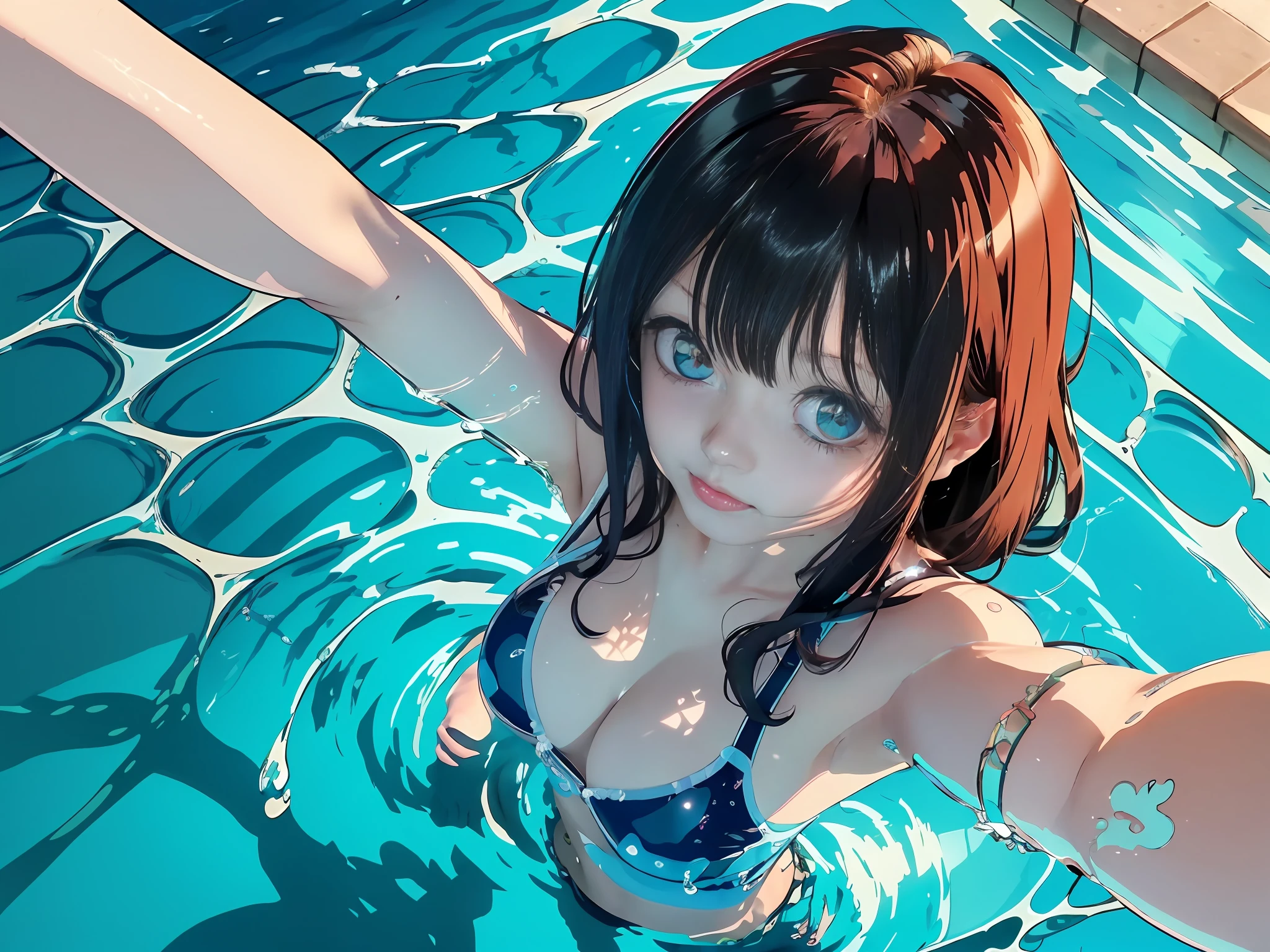 Anime girl wearing bikini in pool, wallpaper anime blue water,独奏, Beautiful, (From top to bottom:1.5), (self-shot:1.5), (Close-up:1.5)，4K anime wallpaper, style of anime4 K, ultra hd anime wallpaper, Anime wallpaper 4 k, Anime wallpaper 4k，seductive anime girls, 4k manga wallpapers, Beautiful anime girl