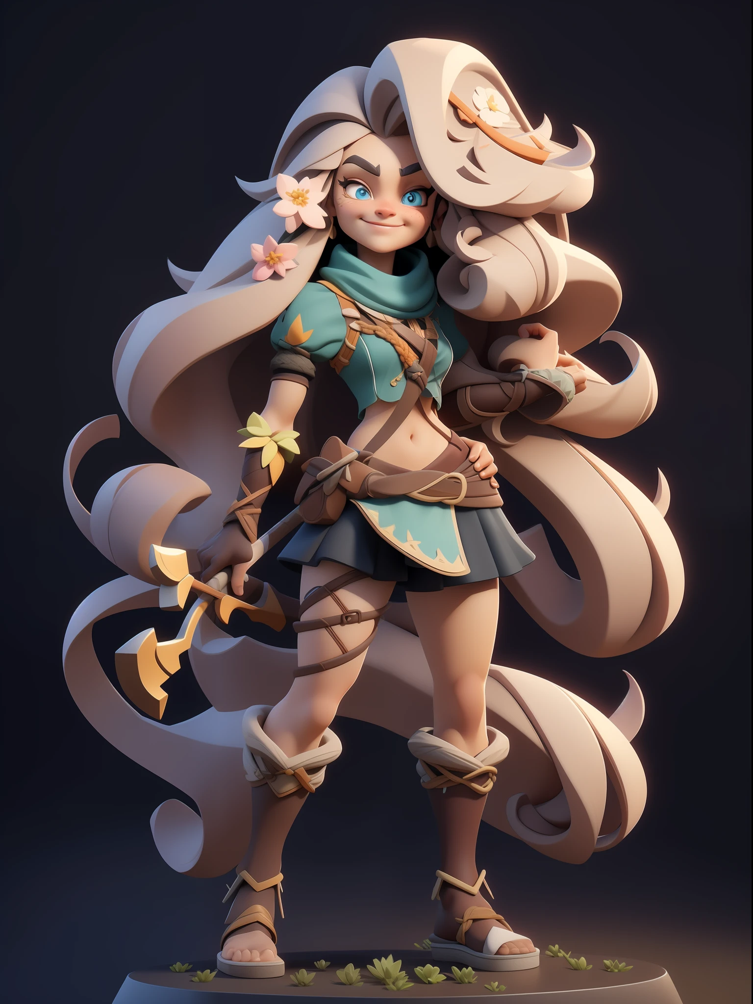 1 beautiful long-haired girl,Full body like,(European and American cartoon Q version,3D model rendering,Primitive barbarian style),Skinny archer,Floral decoration,Barbarians,Clash Royale style,Cartoon model rendering,low poly,highly details eye、beauitful face,Mini Dwarf,Complicated details,Full body standing painting,white backgrounid,tmasterpiece,best qualtiy,Best resolution,8K