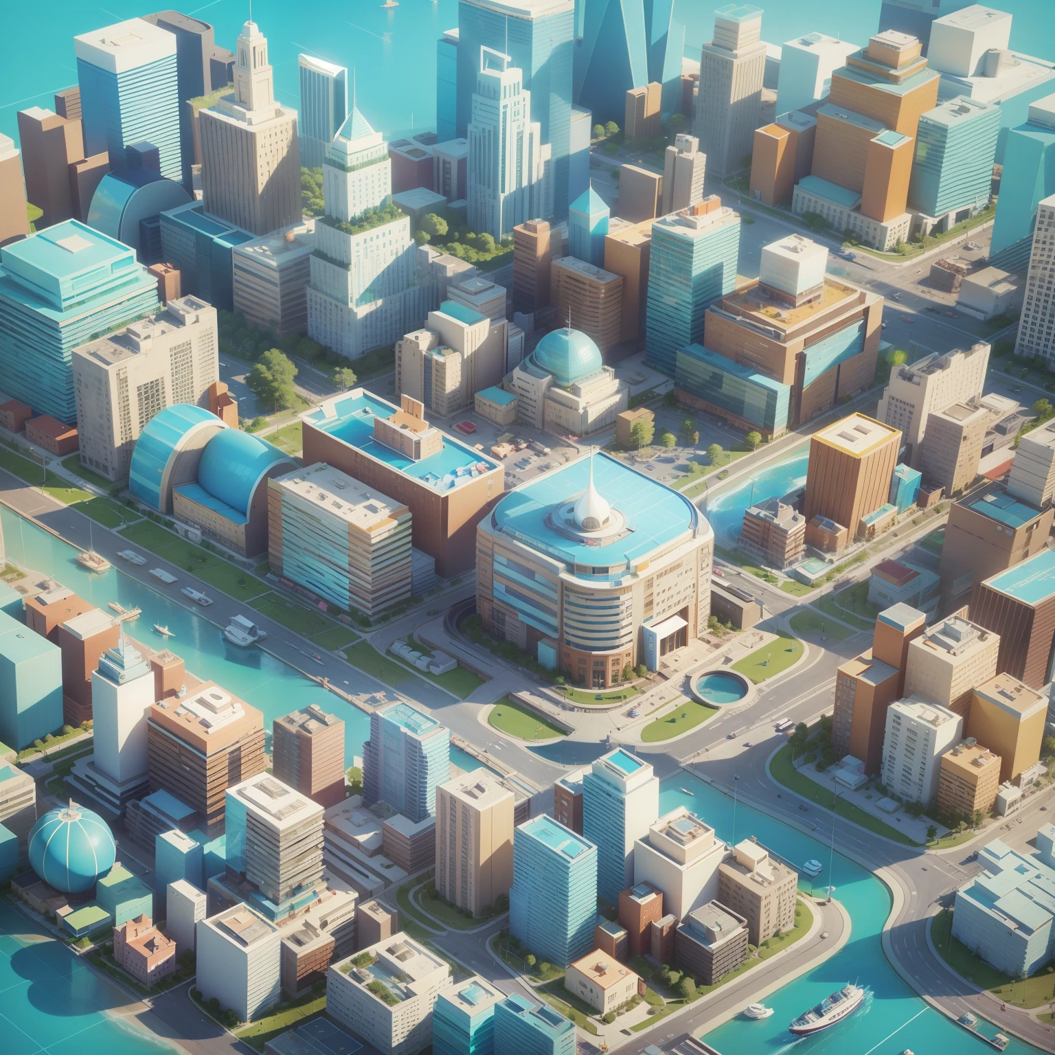 Style City,cute little,pop music,blue-sky,Shot from the air,Three-dimensional,illustratio,3d