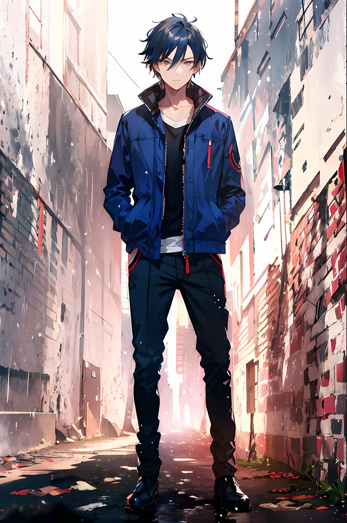 1garoto negro, idade noturna,chuva,casaco,Hands in pockets