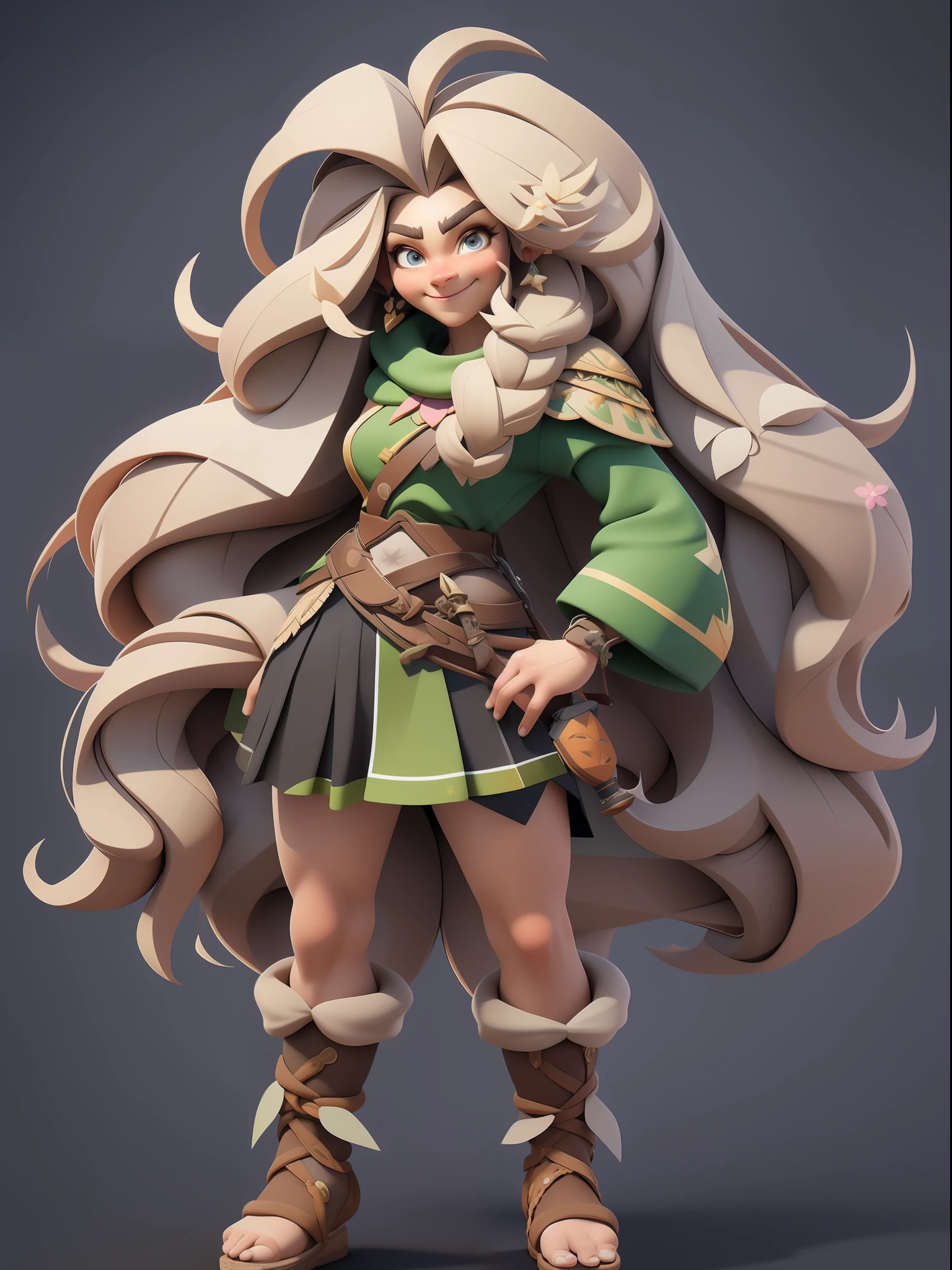 1 beautiful long-haired girl,Full body like,(European and American cartoon Q version,3D model rendering,Primitive barbarian style),Skinny archer,Floral decoration,Barbarians,Clash Royale style,Cartoon model rendering,low poly,highly details eye、beauitful face,Mini Dwarf,Complicated details,Full body standing painting,white backgrounid,tmasterpiece,best qualtiy,Best resolution,8K