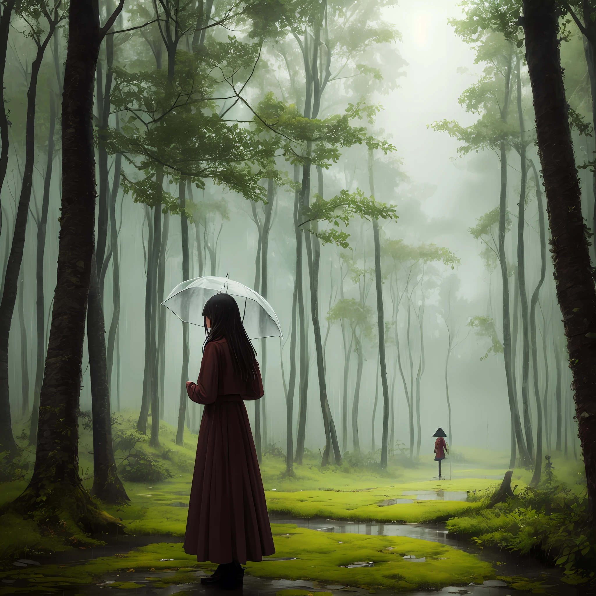 best quality, detailed background, girl,forest,rain, --auto