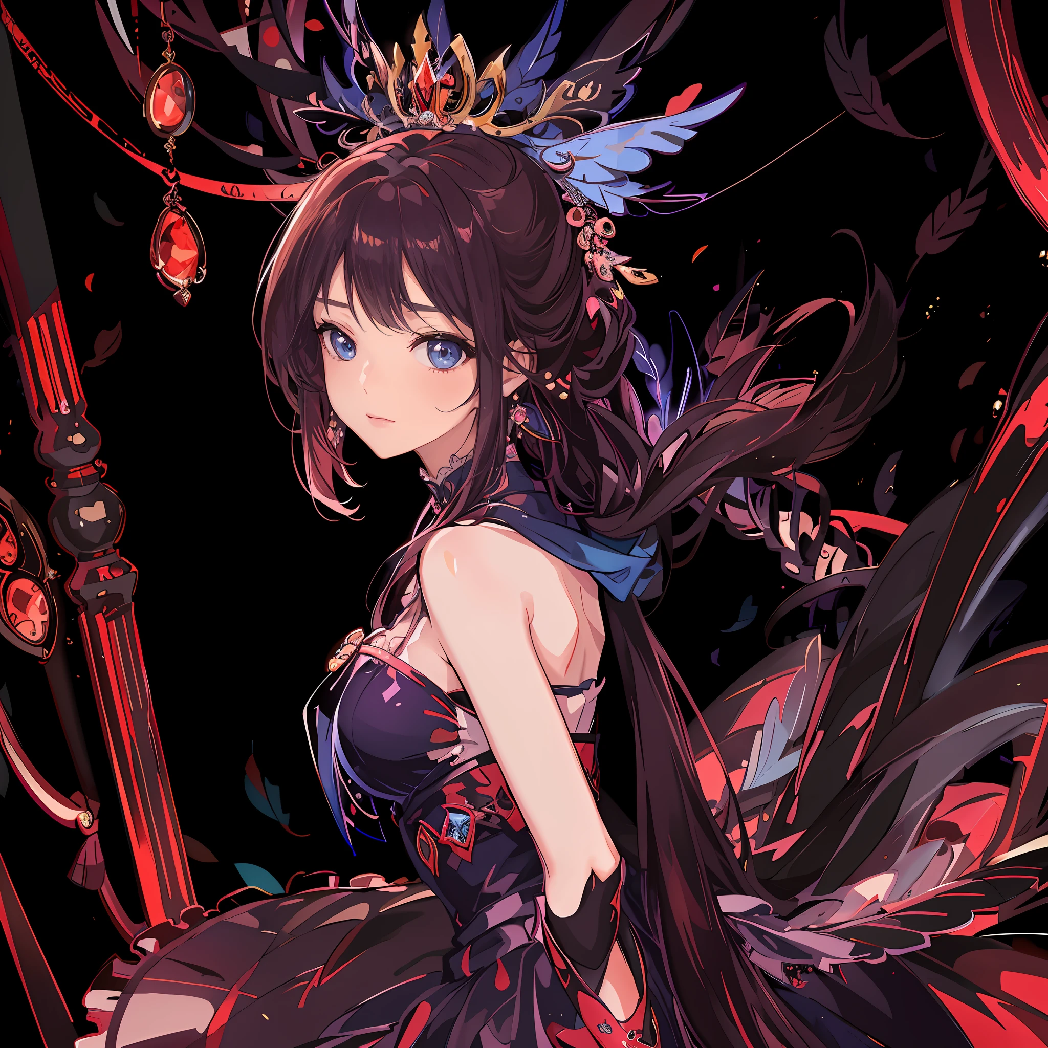 Anime girl in blue dress with crown on her head, style of anime4 K, Anime art wallpaper 8 K, Kawasi, Anime art wallpaper 4 K, Anime art wallpaper 4k, a beautiful fantasy empress, ((a beautiful fantasy empress)), Detailed digital anime art, Extremely detailed Artgerm, beautiful and seductive anime woman, cute anime waifu in a nice dress，High cold mature cheeks