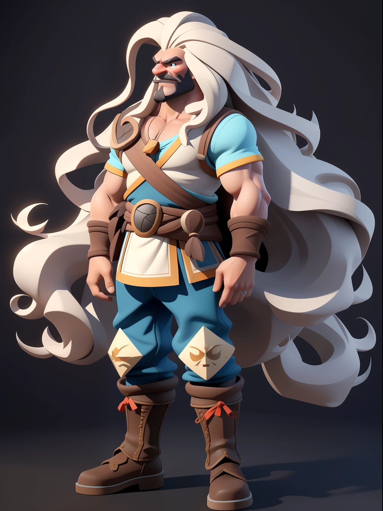 1 beautiful long-haired girl，Full body like，（European and American cartoon Q version，3D model rendering，Primitive barbarian style），Pirate element，Barbarians，Clash Royale style，Cartoon model rendering，low poly，highly details eye、beauitful face，Mini Dwarf，Complicated details，Full body standing painting，white backgrounid，tmasterpiece，best qualtiy，Best resolution，8K