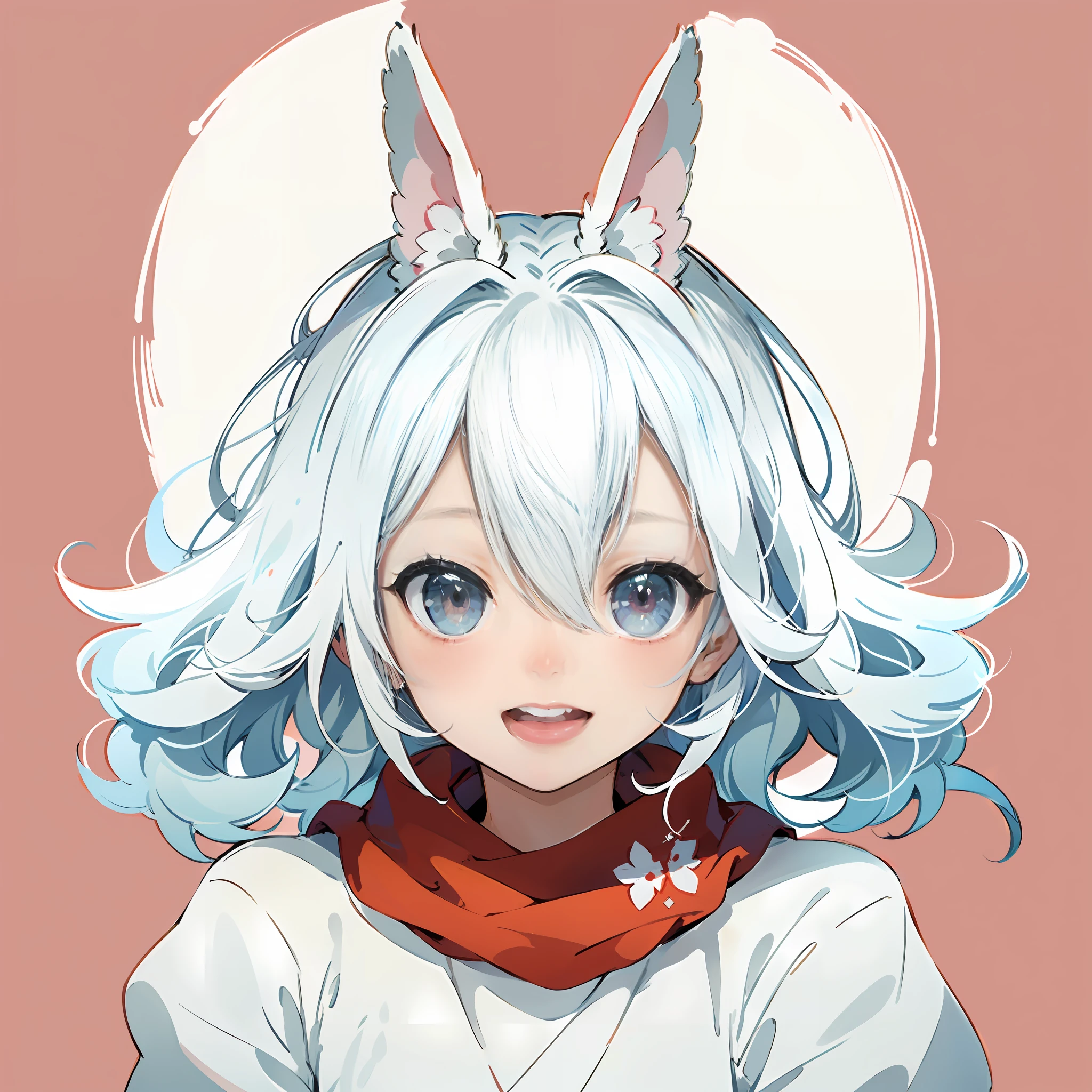 (Masterpiece:1.2), (Best quality:1.3), absurderes, 1girll,Smile, Hair_decorations, Rabbit_hor ears, Bare_bshoulders, Tail,head portrait,Anime style,Open mouth,head,cute face,detailed eyes