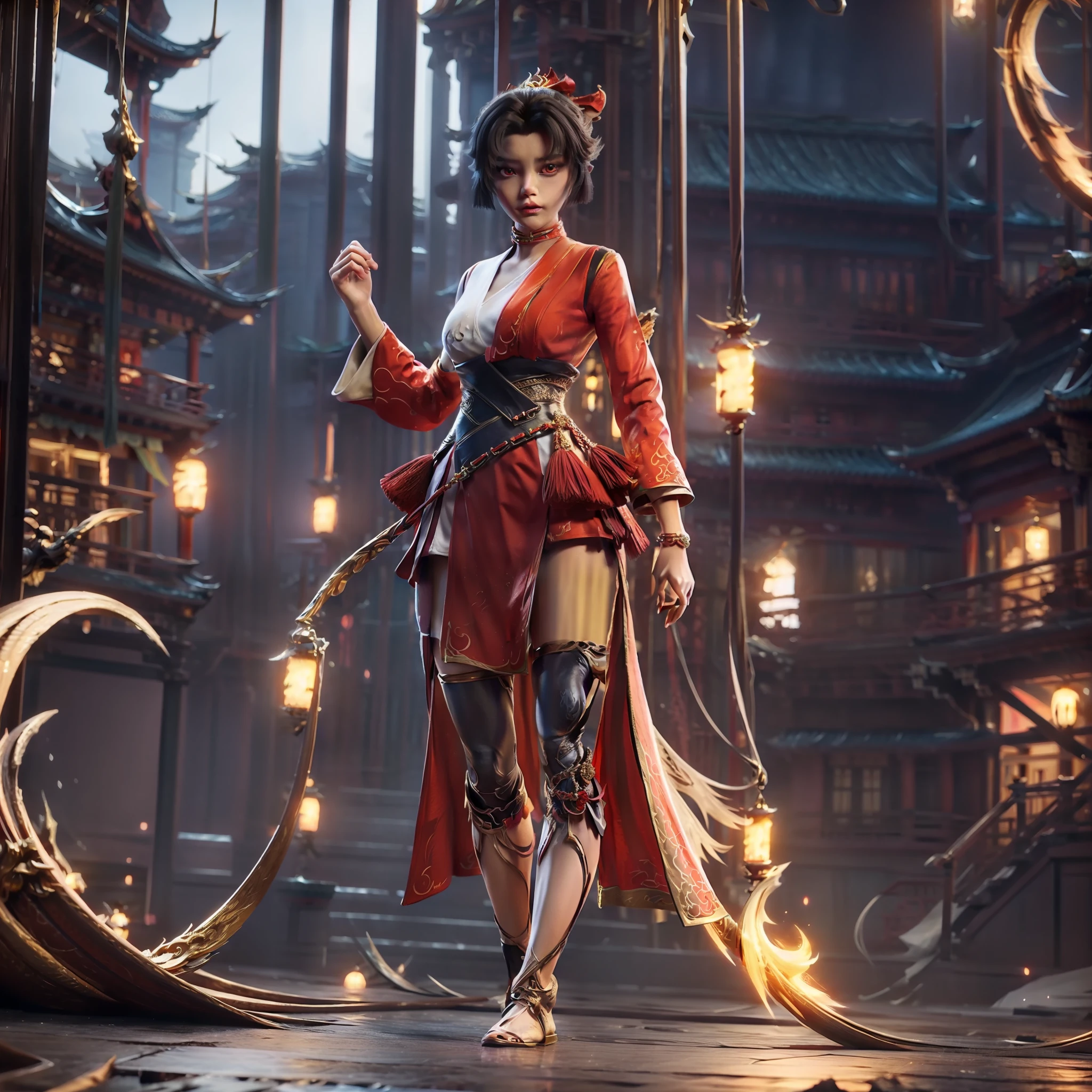 a woman in a red dress standing in front of a fire, by Yang J, dragon girl, 8k high quality detailed art, digital fantasy art ), trending on cgstation, beautiful elegant demon queen, fantasy art style, 2. 5 d cgi anime fantasy artwork, chinese fantasy, epic fantasy art style hd, epic exquisite character art, fanart best artstation