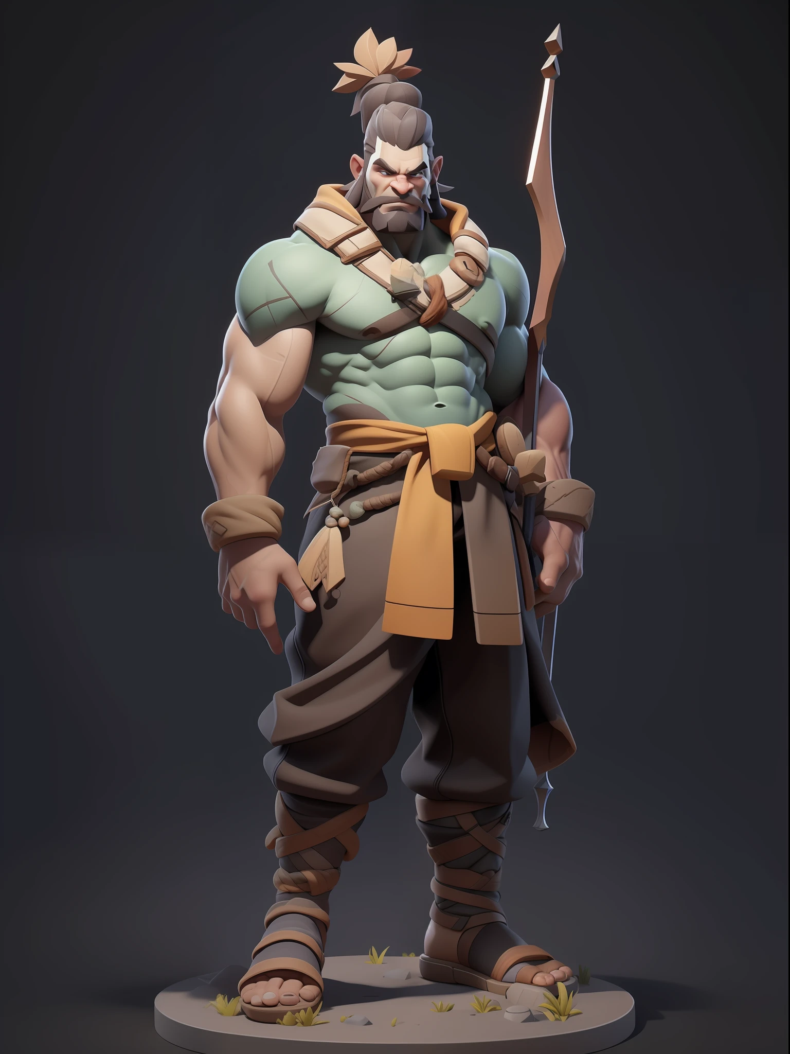 1 original boy，Full body like，（European and American cartoon Q version，3D model rendering，Primitive barbarian style），Skinny archer，Floral decoration，Barbarians，Clash Royale style，Cartoon model rendering，low poly，highly details eye、beauitful face，Mini Dwarf，Complicated details，Full body standing painting，white backgrounid，tmasterpiece，best qualtiy，Best resolution，8K